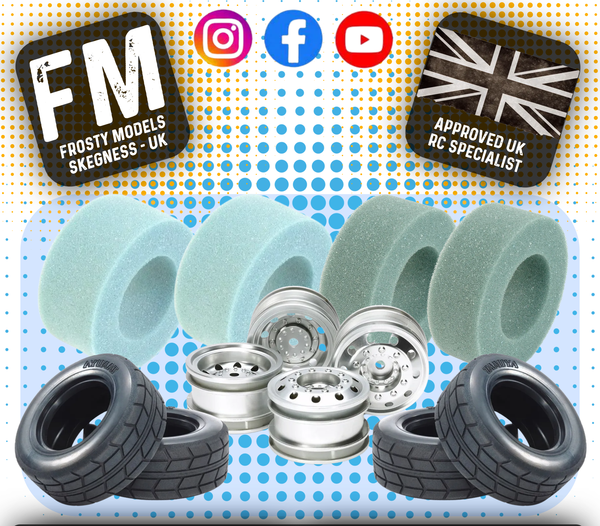 TAMIYA TT01E EURO TRUCK - Carpet Racing Bundle Wheels, Inserts & Tyres (TUBBY PRO SPEC - Silver Truck Wheels)