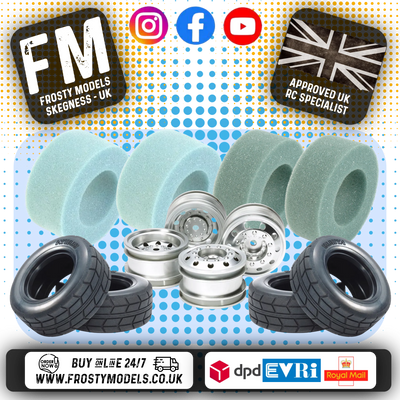 TAMIYA TT01E EURO TRUCK - Carpet Racing Bundle Wheels, Inserts & Tyres (TUBBY PRO SPEC - Silver Truck Wheels)