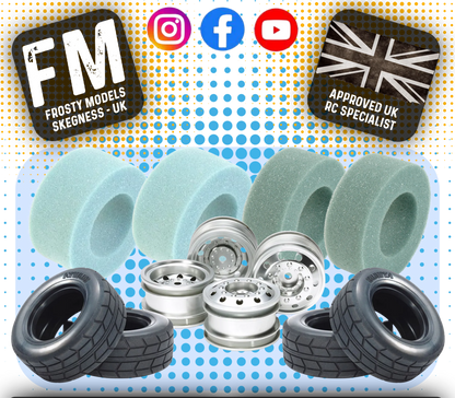 TAMIYA TT01E EURO TRUCK - Carpet Racing Bundle Wheels, Inserts & Tyres (TUBBY PRO SPEC - Silver Truck Wheels)