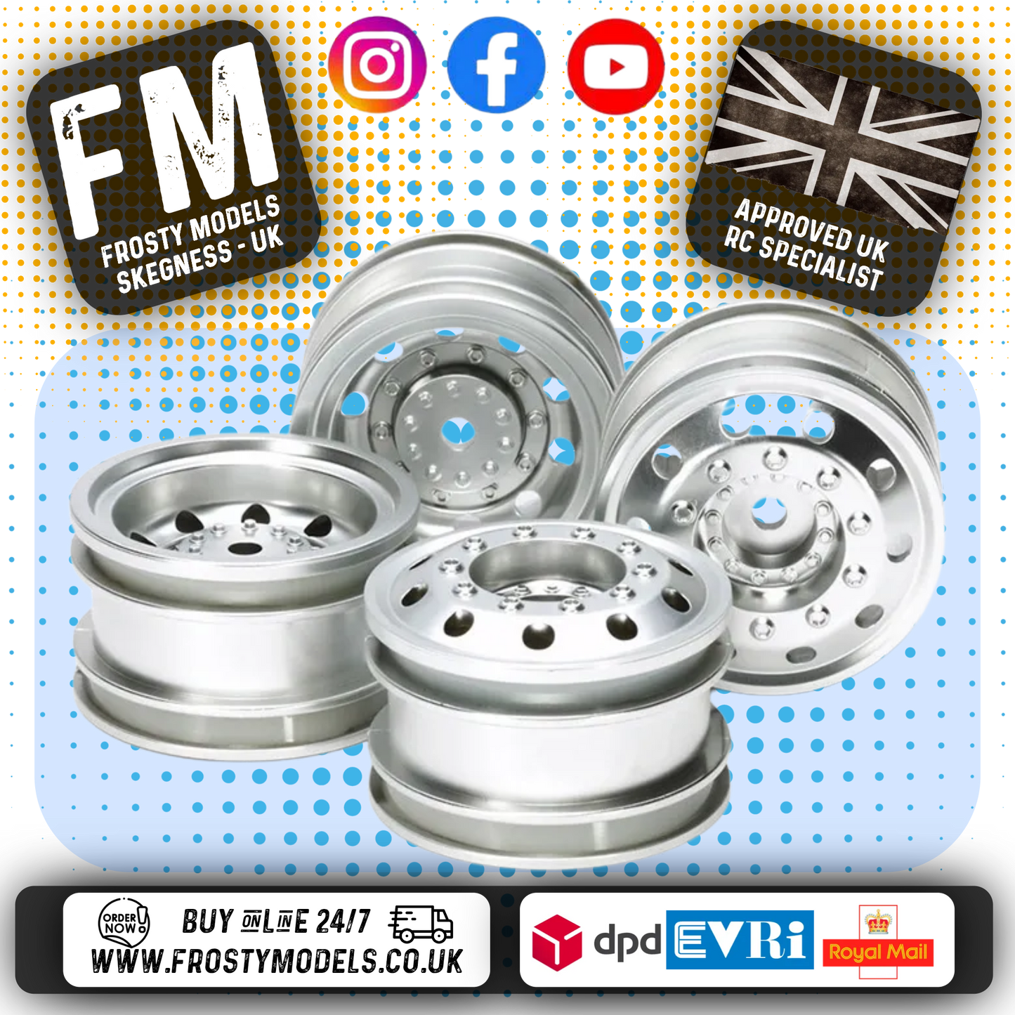 TAMIYA 51588 - TT01E RC 1/14 EURO TRUCK WHEELS F&R (SILVER) (2Pcs Each)