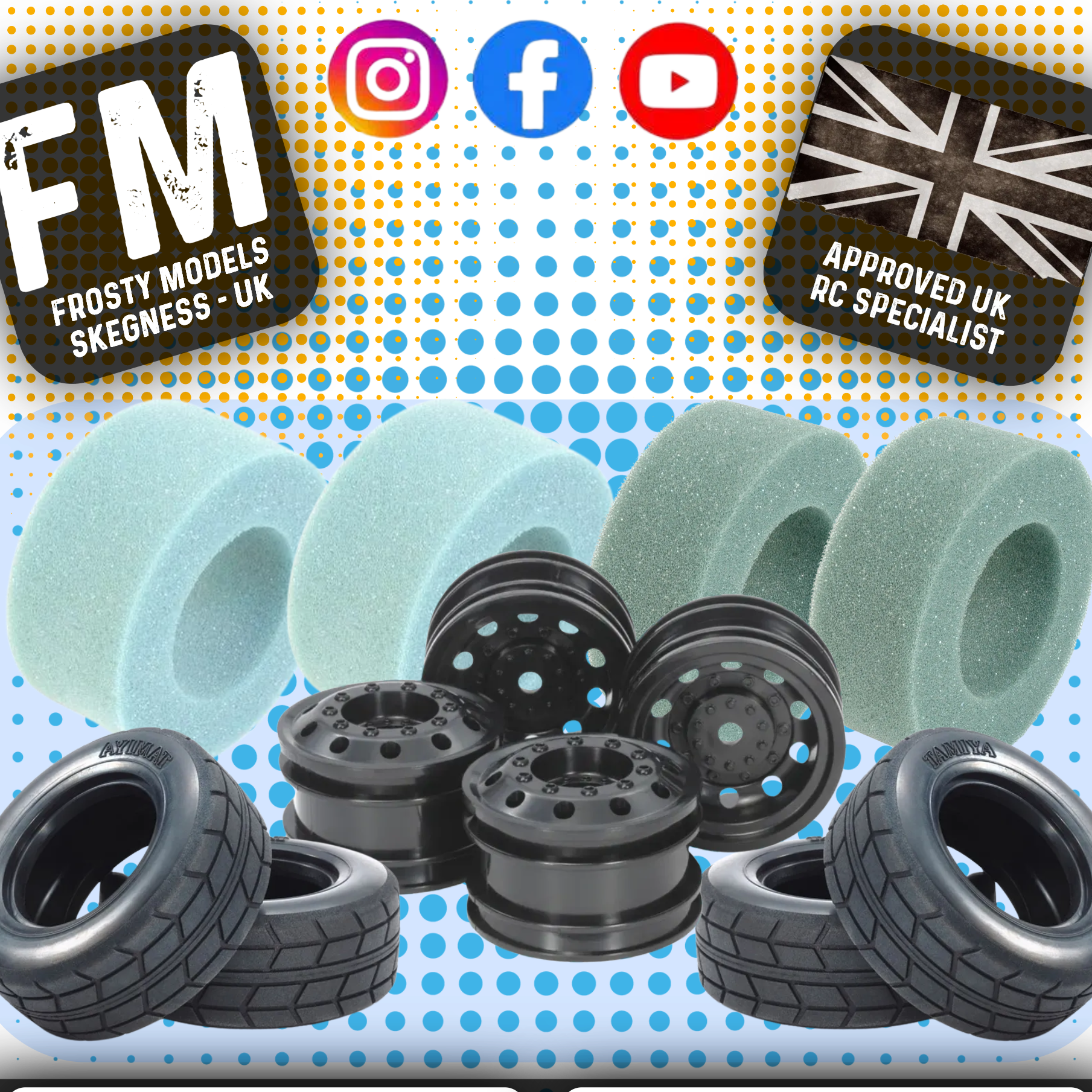 TAMIYA TT01E EURO TRUCK - Carpet Racing Bundle Wheels, Inserts & Tyres (TUBBY PRO SPEC - Black Truck Wheels)