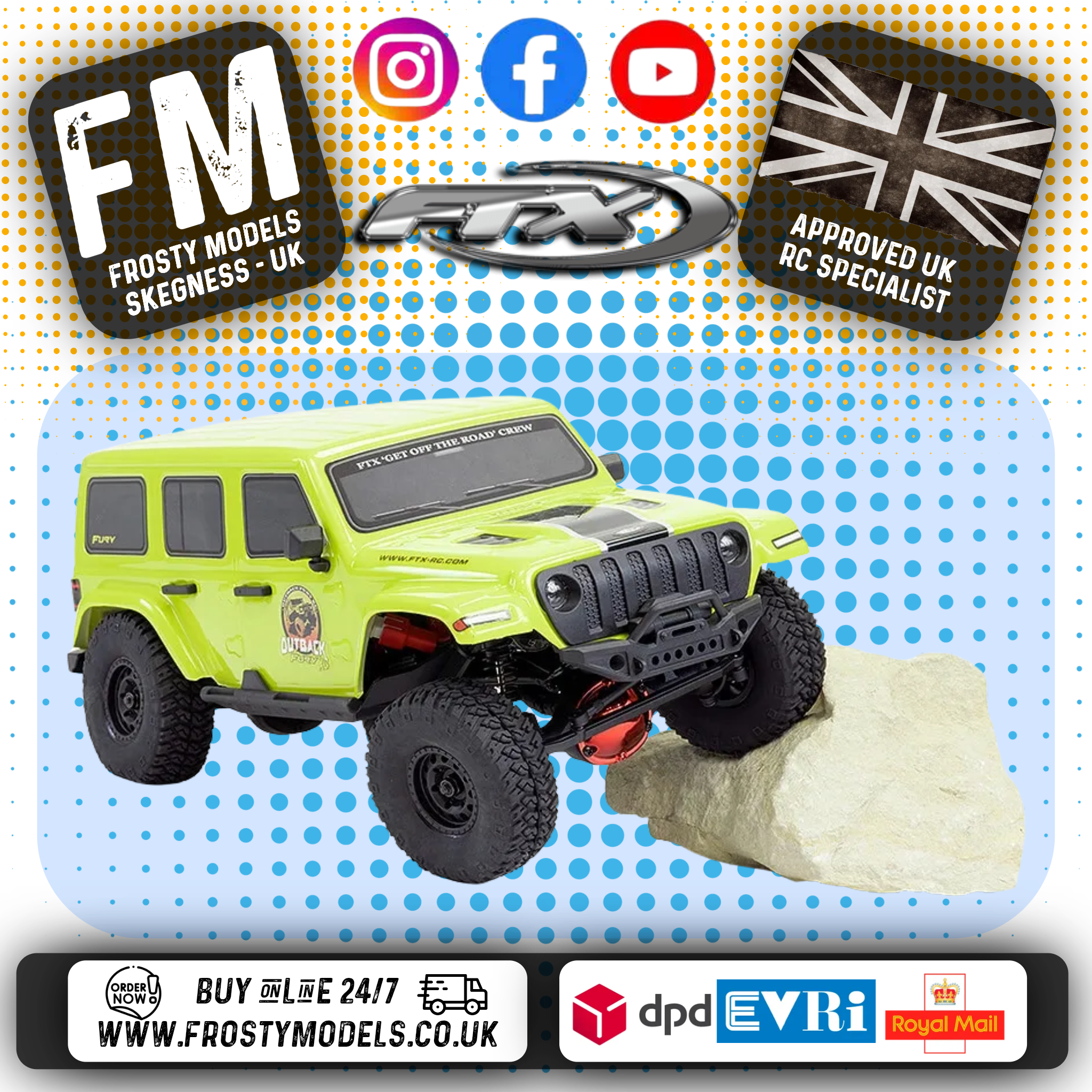 FTX - OUTBACK FURY XC RC RTR 1:16 TRAIL CRAWLER - YELLOW - FTX5592Y (working lights)
