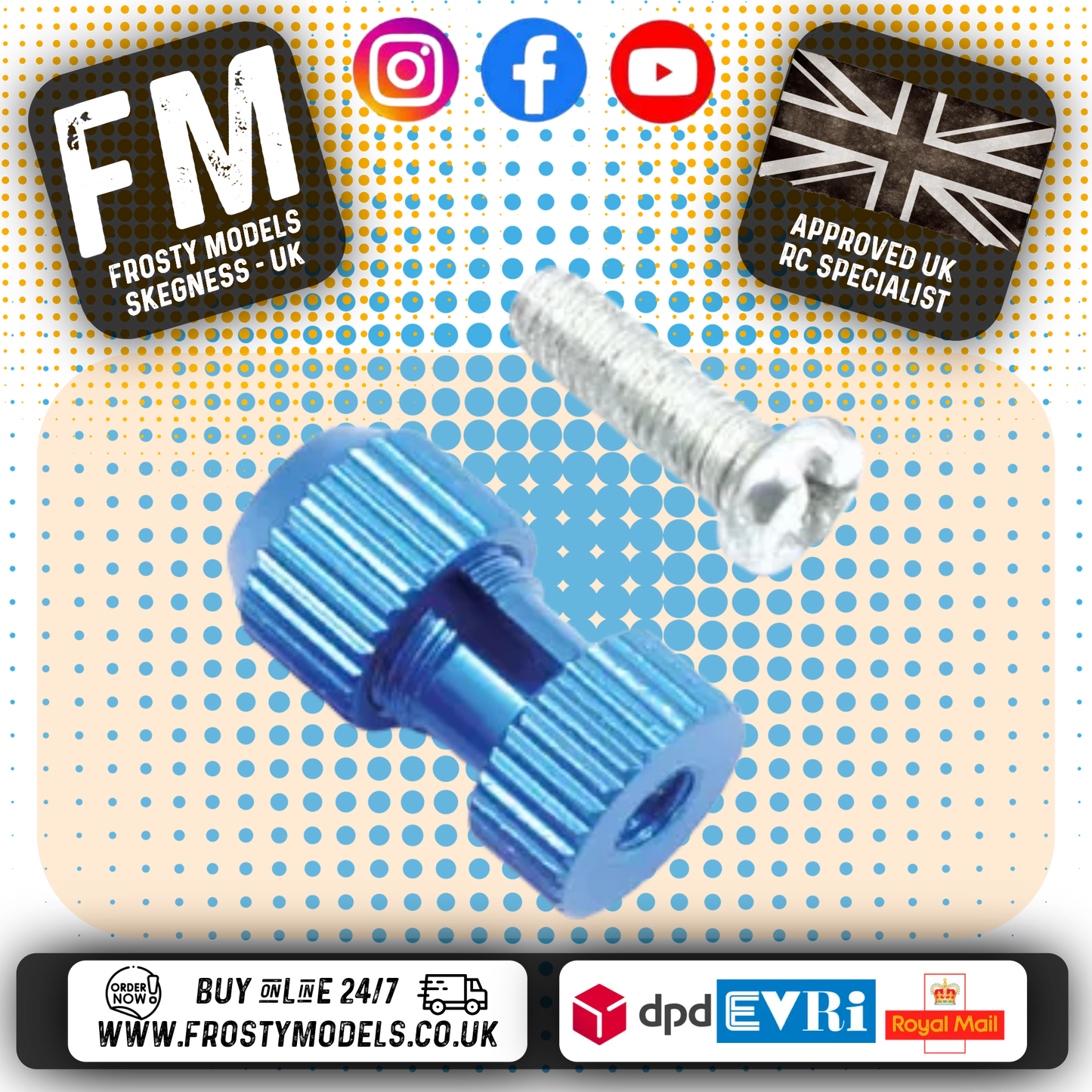 FASTRAX - BLUE ALLOY RX RECEIVER ANTENNA MOUNT - LOCK FIT - FITS TAMIYA TT01E AND OTHERS - FAST214B