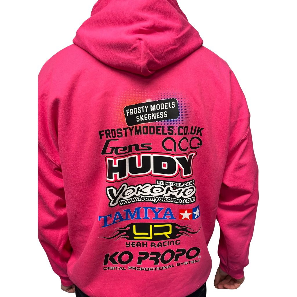 RACE DRIVER PROMO - HOT PINK HOODIE - CUSTOM BRANDS (BRAND BACK - YOUR NAME AT FRONT)