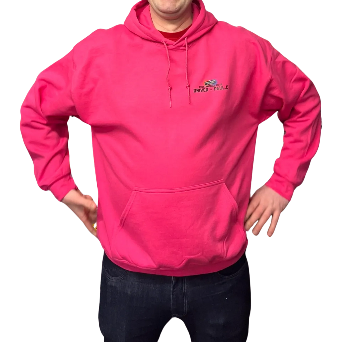 RACE DRIVER PROMO - HOT PINK HOODIE - CUSTOM BRANDS (BRAND BACK - YOUR NAME AT FRONT)