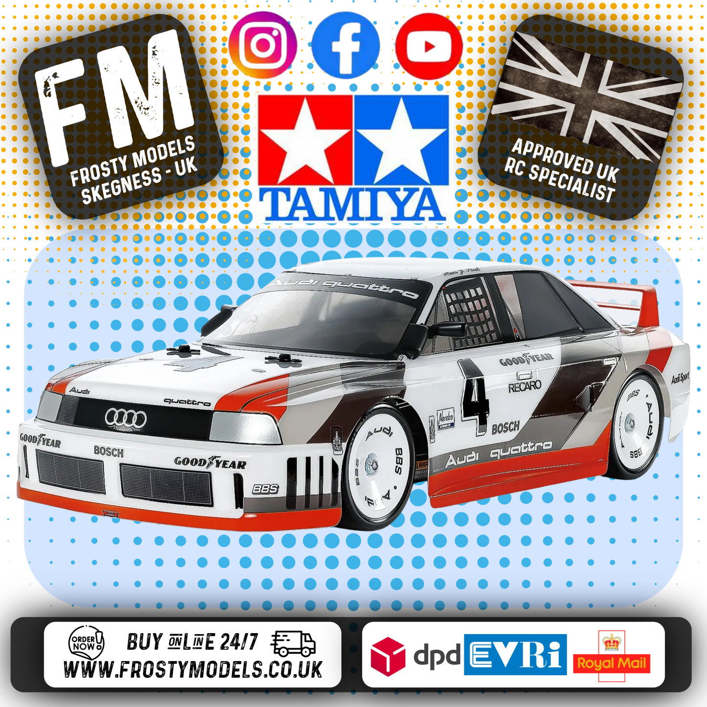 TAMIYA 58744 - (BACK ORDERED) Audi 90 Quattro Racing 4WD 1/10 TOURING CAR (TT02) (INC'S MOTOR & ESC ONLY)