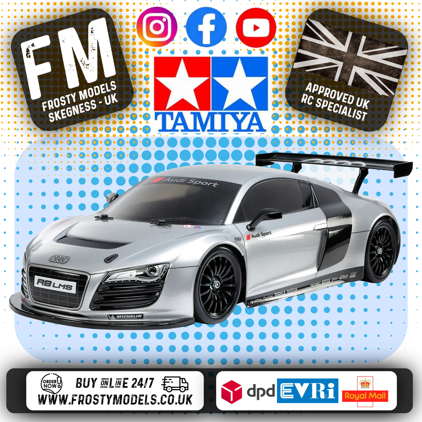TAMIYA 58749 - Audi R8 LMS 2008 RC KIT (TT02) (INC'S ESC & MOTOR ONLY)