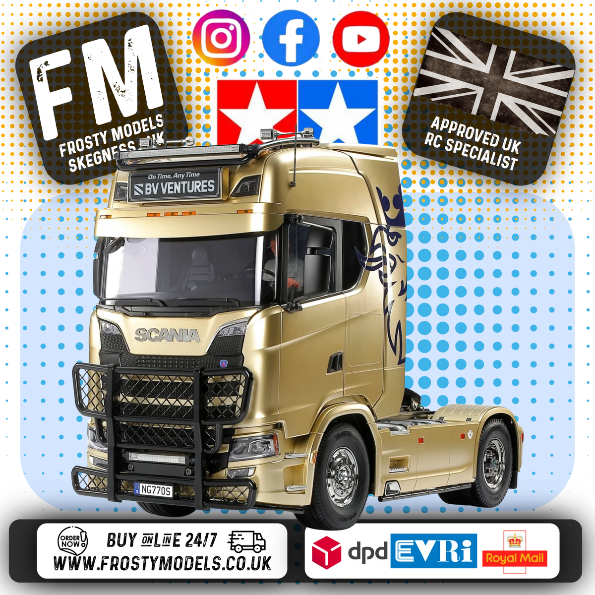 TAMIYA 56379 - RC TRACTOR TRUCK Scania 770 S 4X2 (2 AXLE) (INC'S MOTOR ONLY)