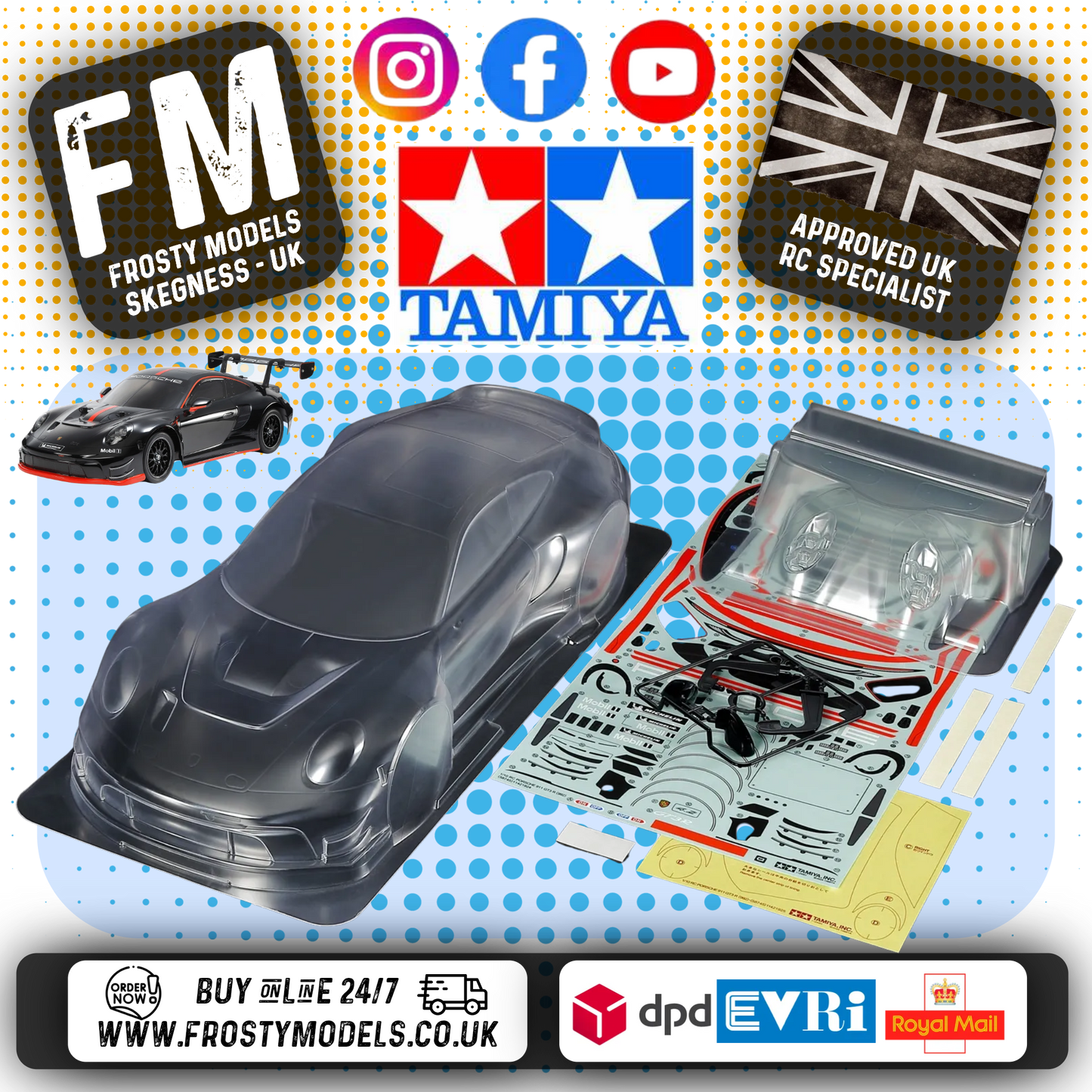 TAMIYA 51752 - 1/10 Porsche 911 GT3 R (992) BODY SHELL SET 190MM Wide / 257mm Wheelbase