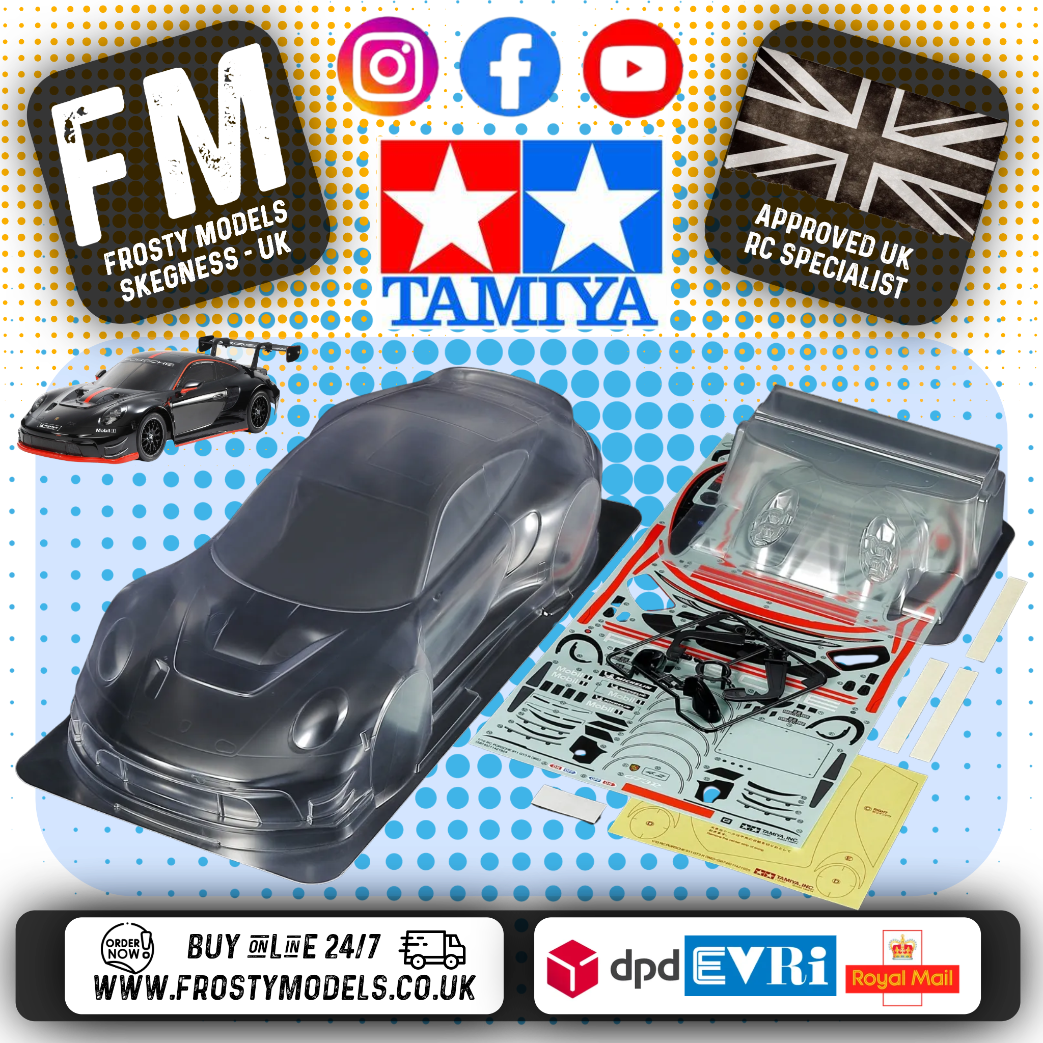 TAMIYA 51752 - 1/10 Porsche 911 GT3 R (992) BODY SHELL SET 190MM Wide / 257mm Wheelbase