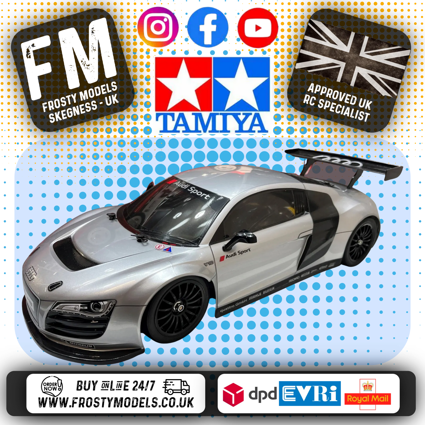 TAMIYA - (PRE-ORDER DUE JUNE 2025) 51754 (NOT PAINTED) 1/10 Audi R8 LMS BODY SHELL SET 190MM Wide / 257mm Wheelbase