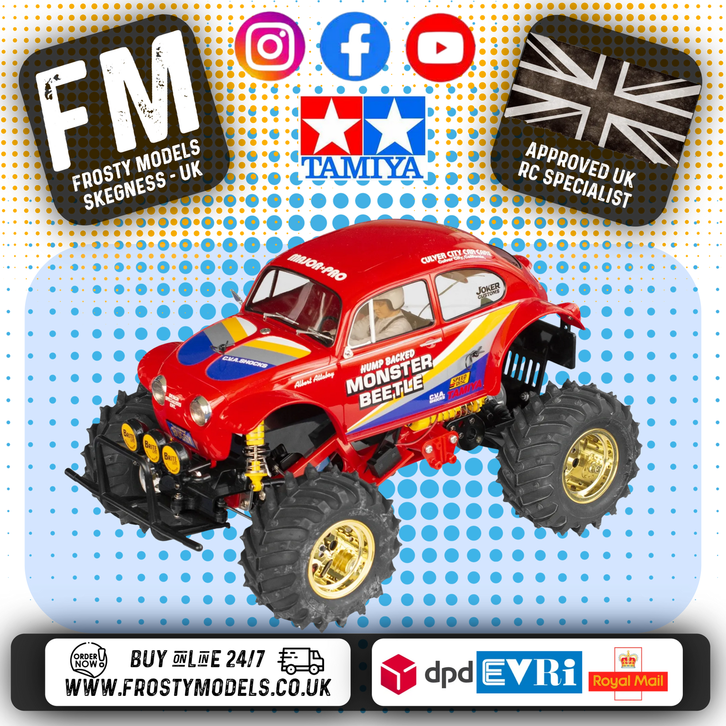 Tamiya 58618 - (Back Order Due JULY 2025) RC Monster Beetle 2015 Kit 1/10 Monster Truck - (ESC & MOTOR only)