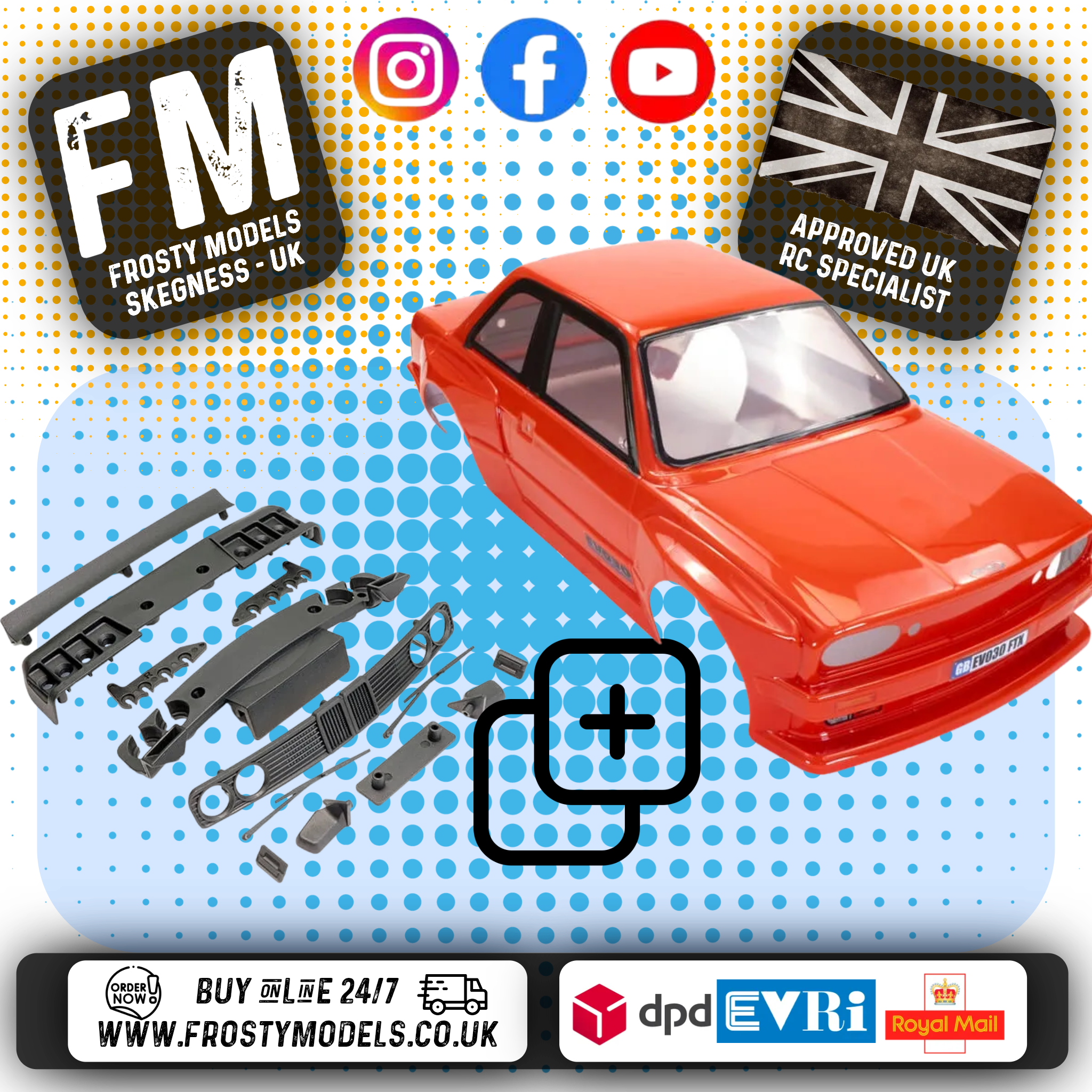 FTX - BMW E30 EVO Painted Body & Accessory Bundle Pack FTX10579 + FTX1058R (RED Body)