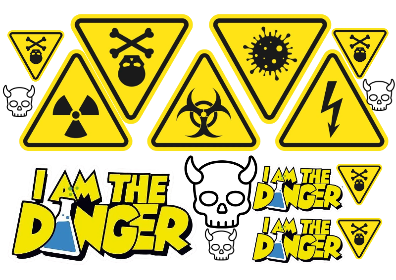 RC Car, Truck Stickers 1/10 Decals - 'I am the Danger' WARNINGS - Super High Quality A5 Sheet