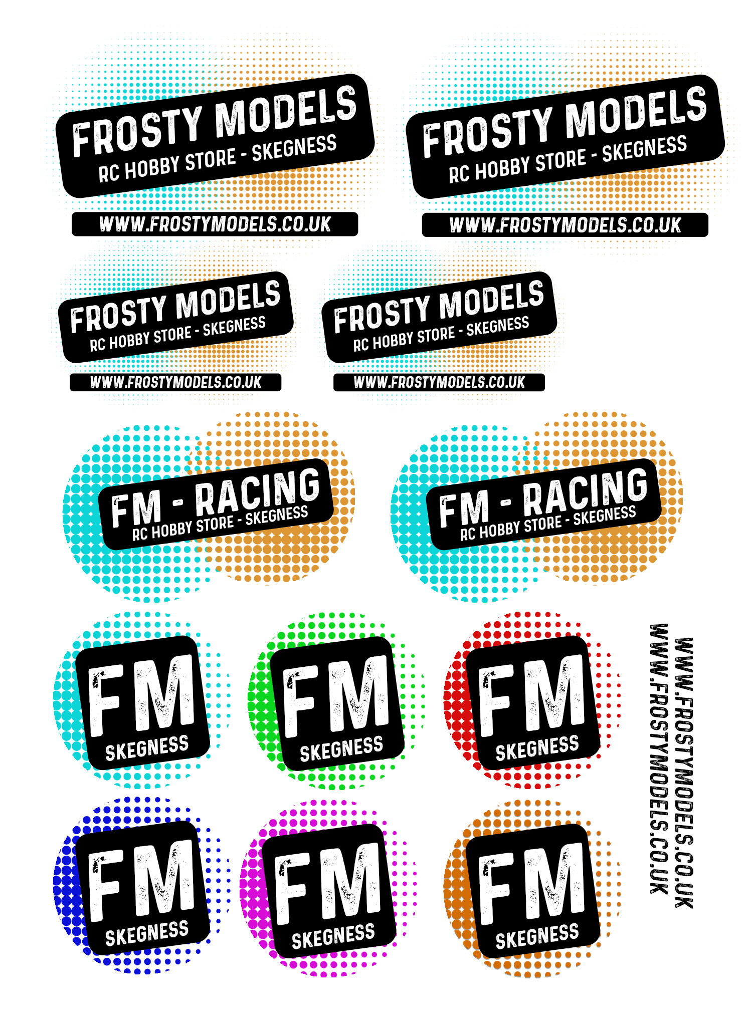 RC Car, Truck Stickers 1/10 Decals - FROSTY MODELS - Super High Quality A5 Sheet - SAMPLES