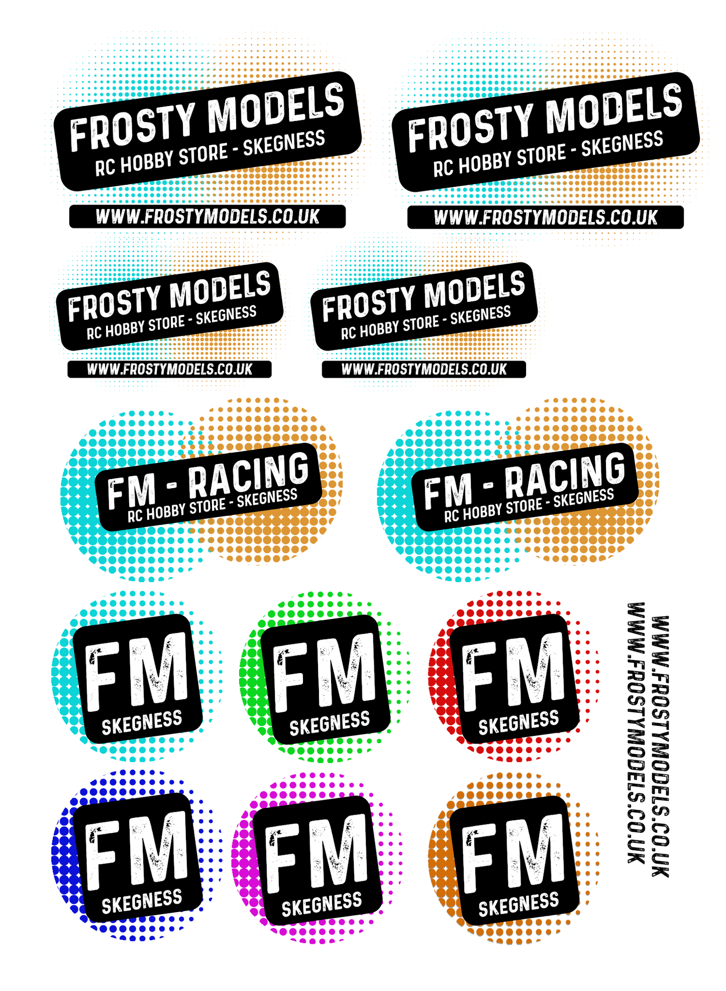 RC Car, Truck Stickers 1/10 Decals - FROSTY MODELS - Super High Quality A5 Sheet - SAMPLES