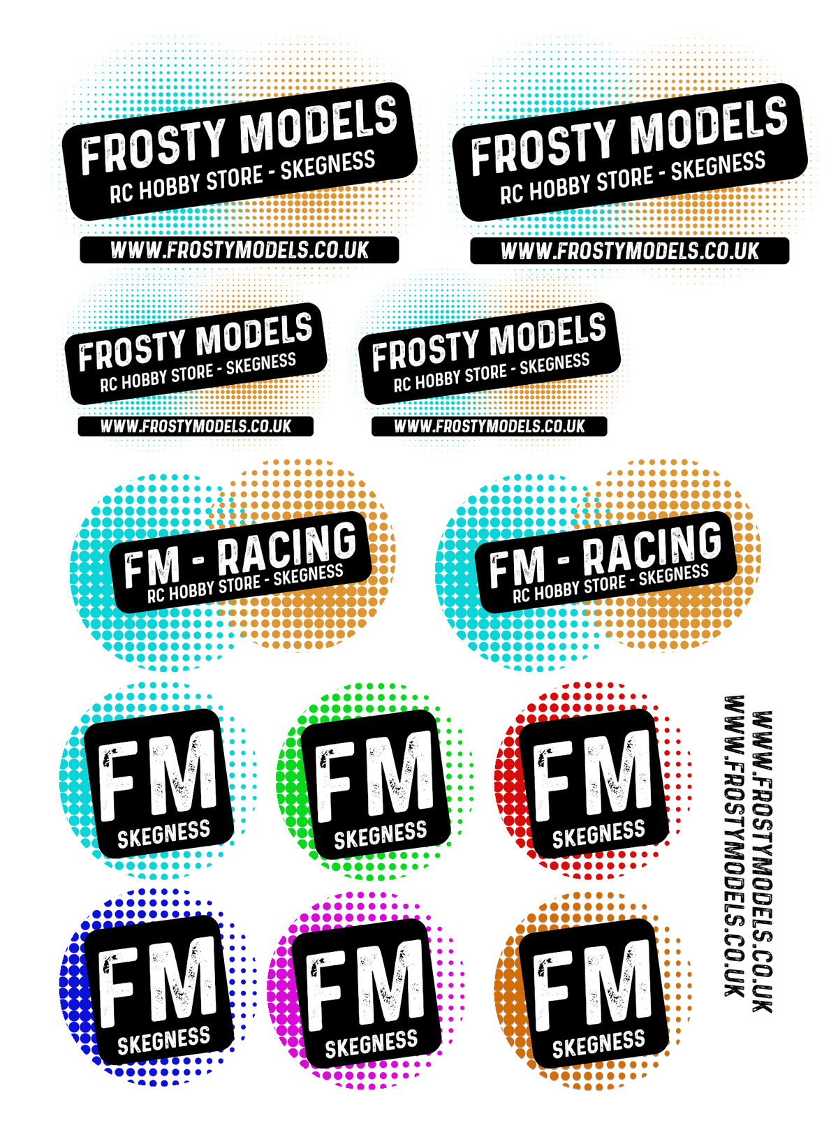 RC Car, Truck Stickers 1/10 Decals - FROSTY MODELS - Super High Quality A5 Sheet - SAMPLES