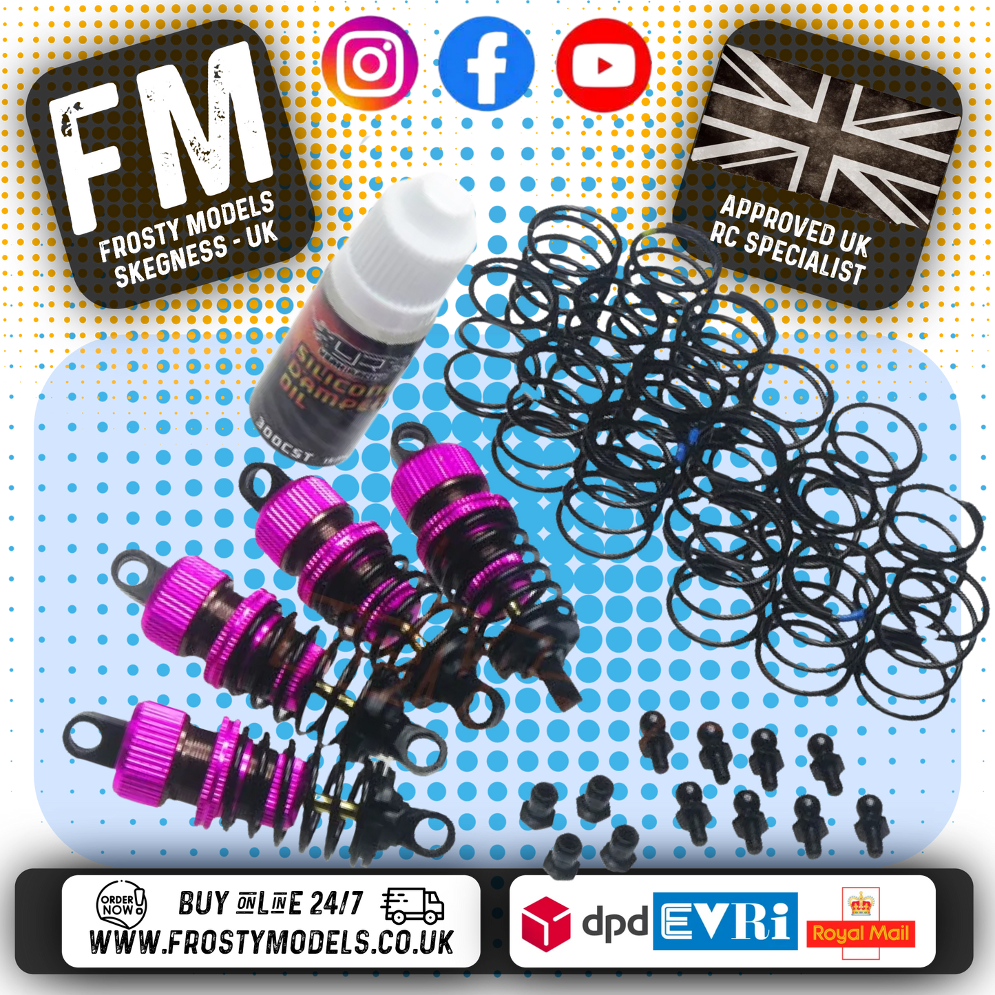 YEAH RACING - Alloy 50mm Damper Shocks Set 4pcs PINK (DSG-0050PK) Fits TT01E Euro Truck & M-Chassis)