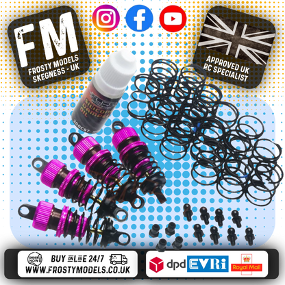 YEAH RACING - Alloy 50mm Damper Shocks Set 4pcs PINK (DSG-0050PK) Fits TT01E Euro Truck & M-Chassis)