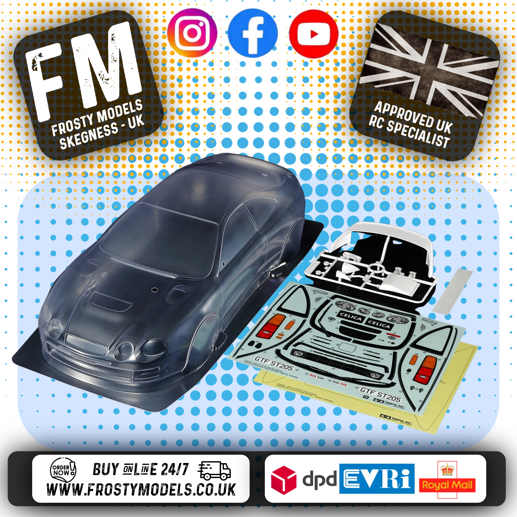 TAMIYA 51750 - GT-FOUR (ST205) RC Body SET 190MM Wide / 257mm Wheelbase (Clear unpainted, with stickers, Masks and Body Parts)