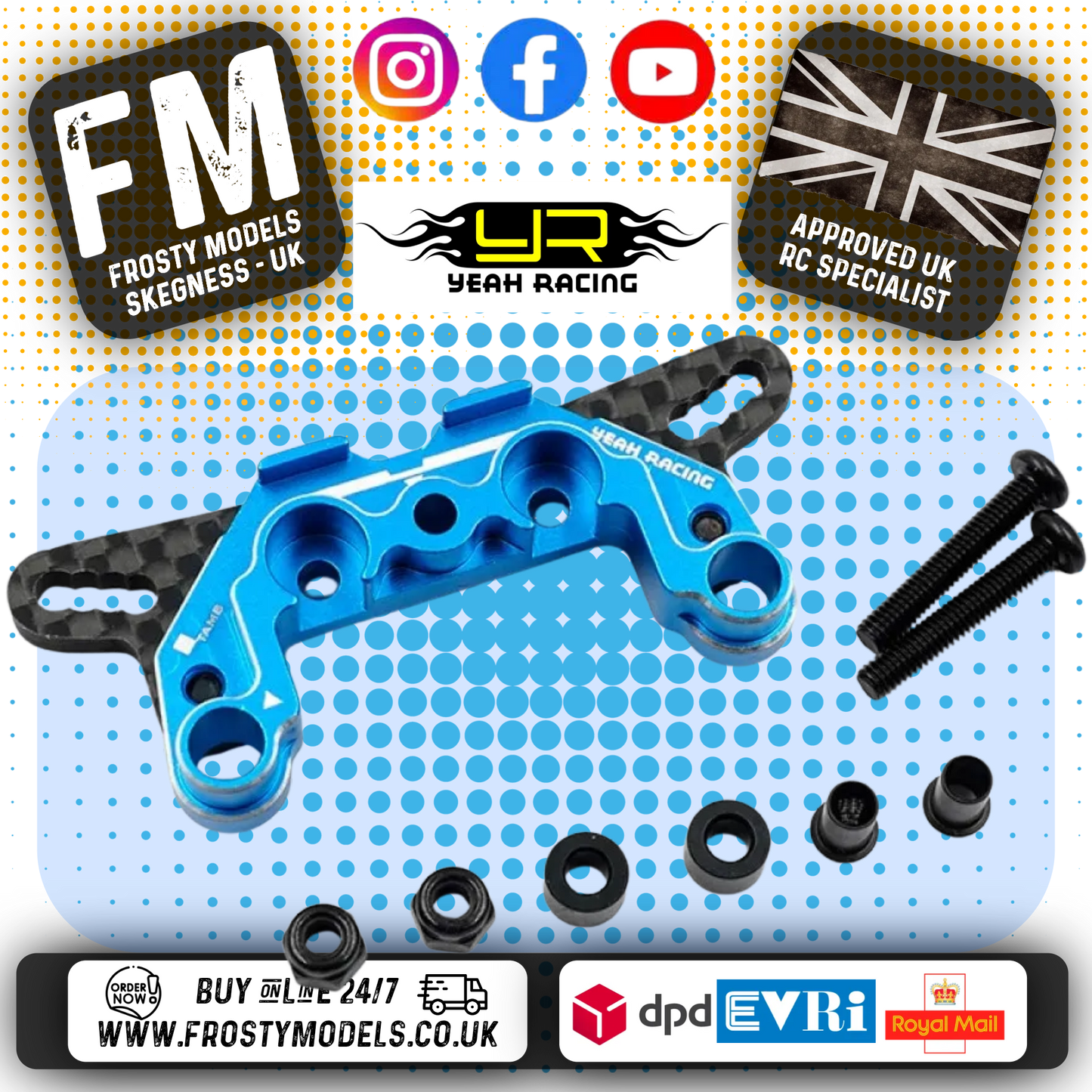 YEAH RACING - Aluminum & Graphite Damper Mount (F / R) For Tamiya MB-01 BT-01 - TAMB-006BU