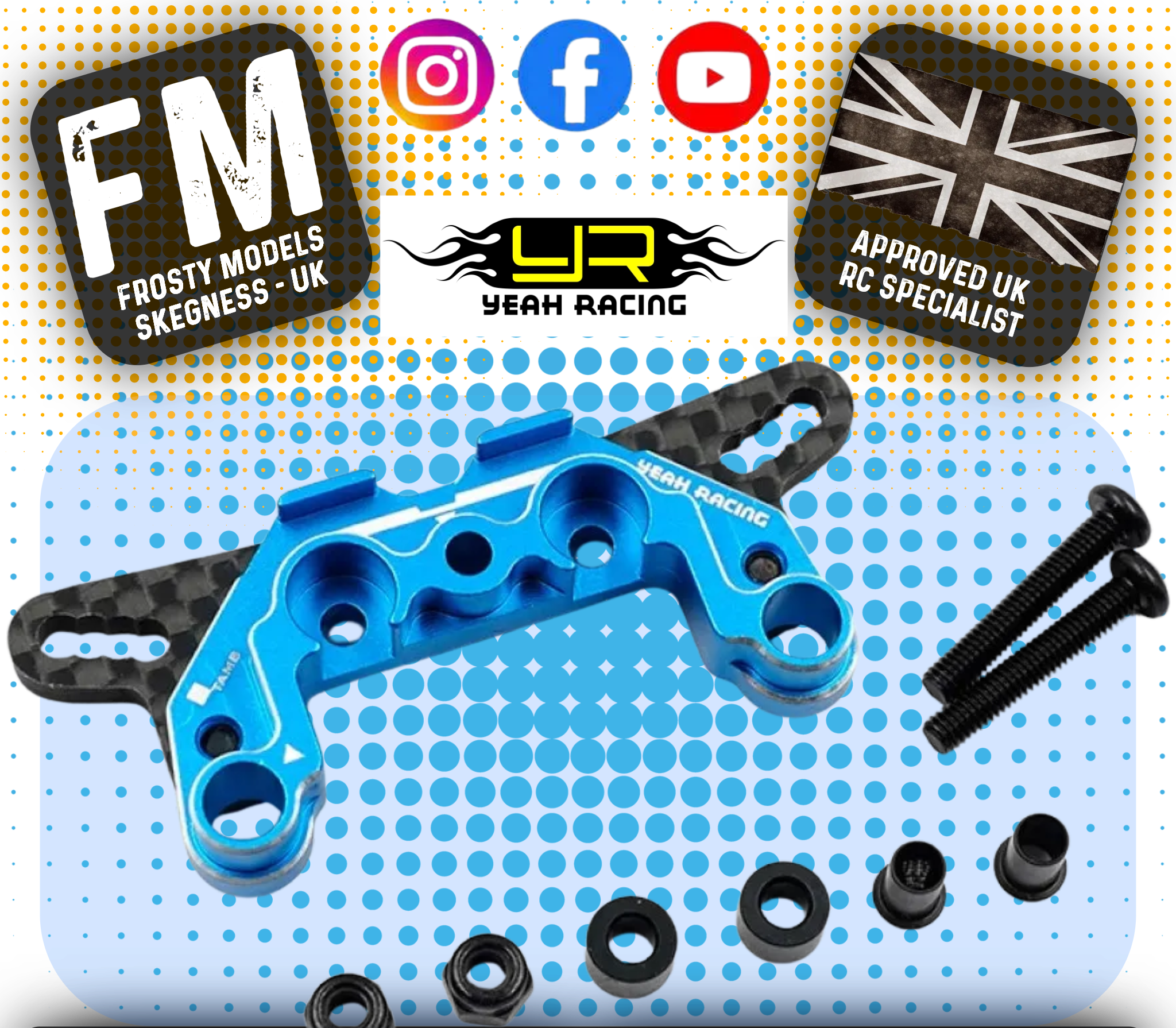 YEAH RACING - Aluminum & Graphite Damper Mount (F / R) For Tamiya MB-01 BT-01 - TAMB-006BU