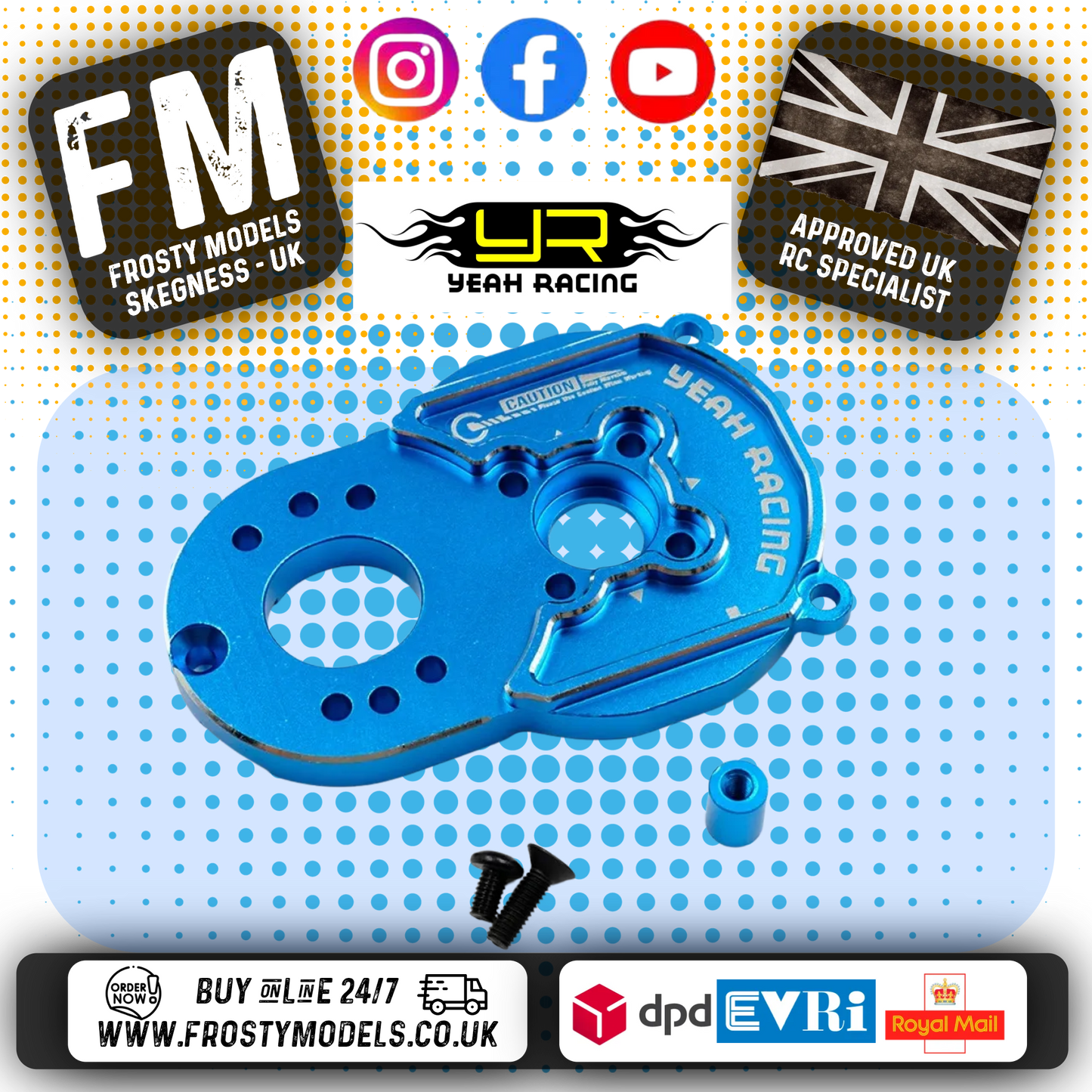 YEAH RACING - Aluminum Motor Mount For Tamiya MB-01 BT-01 - TAMB-005BU