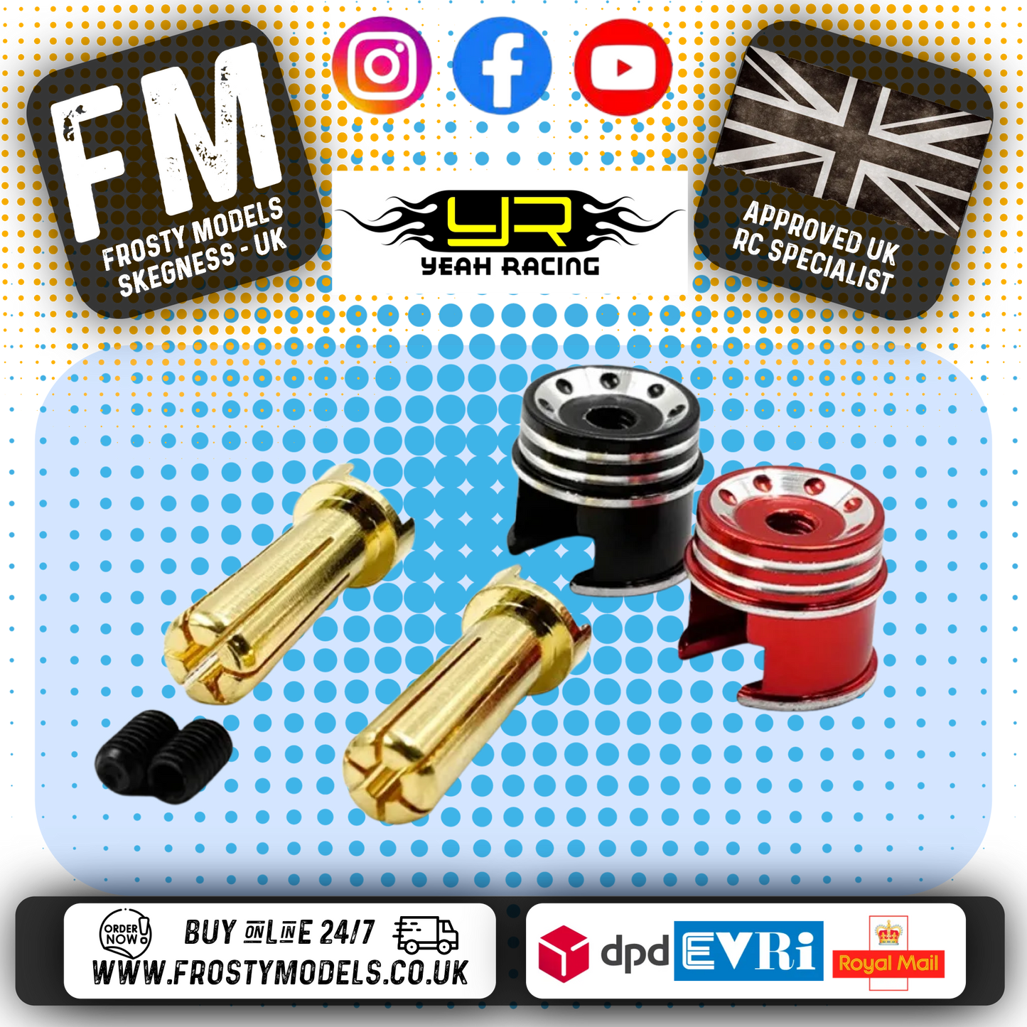 YEAH RACING - RC Heatsink 4mm Bullet Connectors (90degre Right Angle Plug) WPT-0159 (FITS UNDER EURO TRUCK BODY)