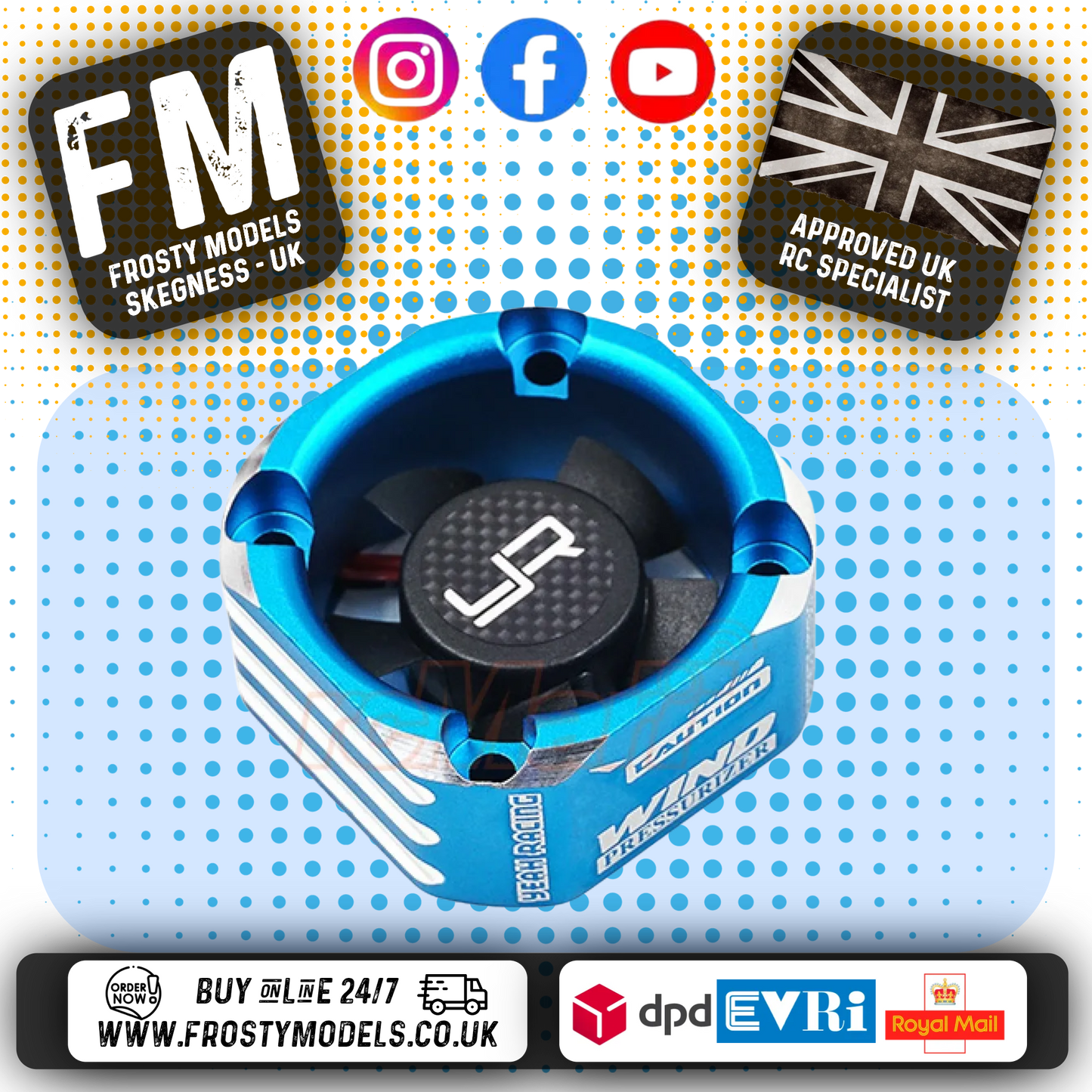 Yeah Racing - RC ALLOY 8.4V MAX Case 30mm Booster Cooling Fan BLUE - YA-0576BU
