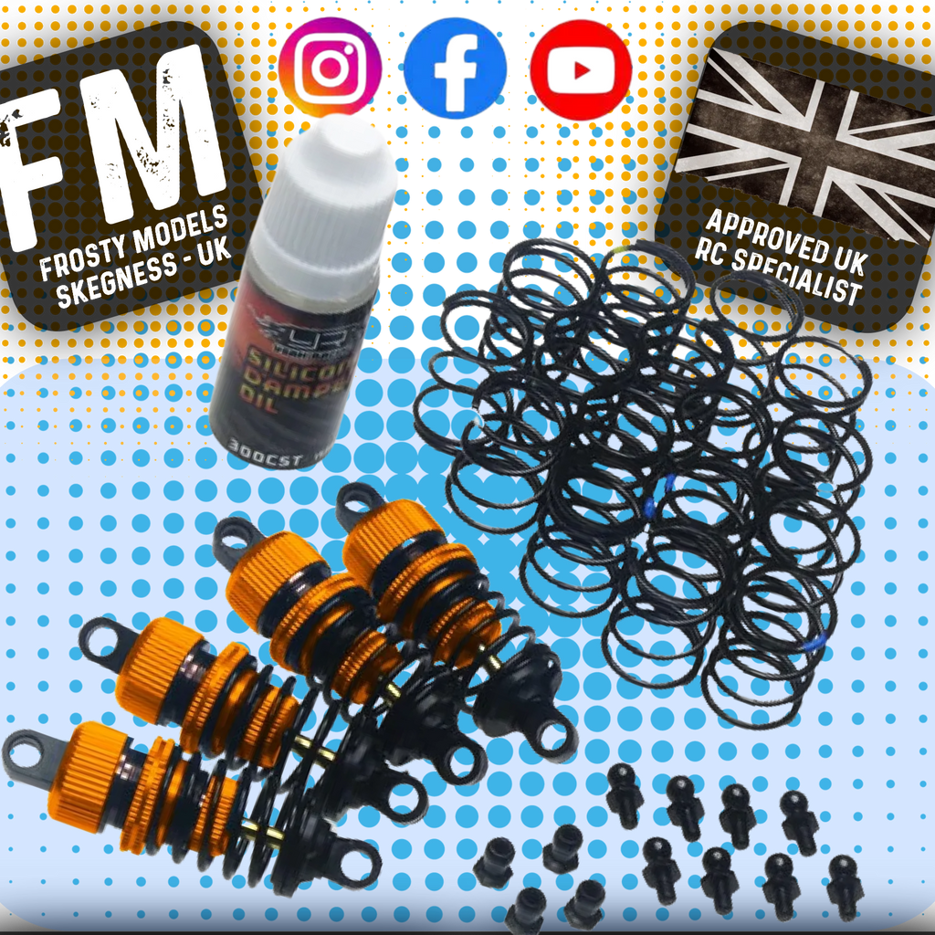 YEAH RACING - Alloy 50mm Damper Shocks Set 4pcs ORANGE - Fits TT01E Euro Truck & M-Chassis) (DSG-0050OR)