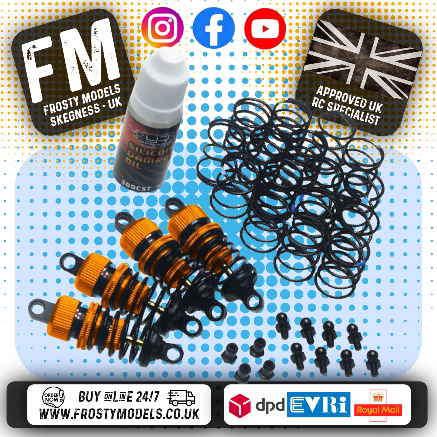 YEAH RACING - Alloy 50mm Damper Shocks Set 4pcs ORANGE (DSG-0050OR) Fits TT01E Euro Truck & M-Chassis)