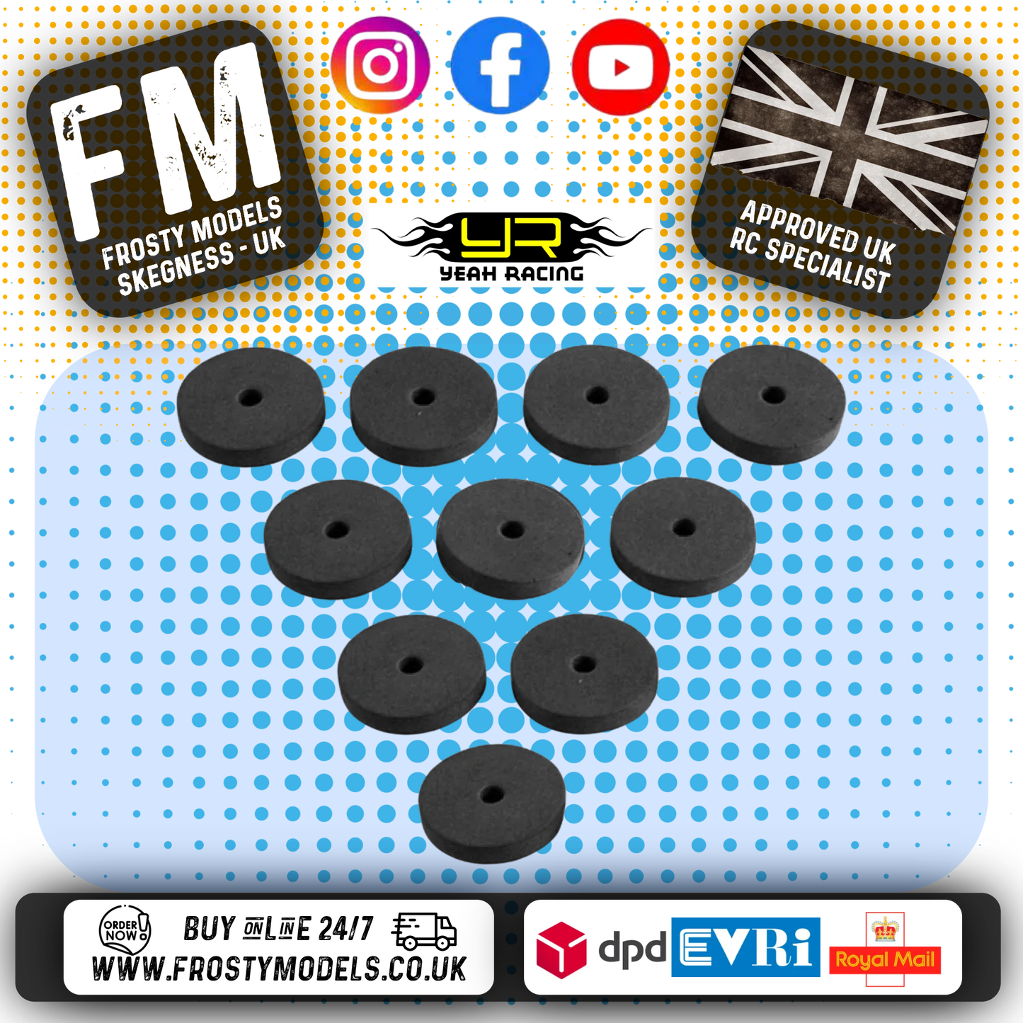 YEAH RACING - Body Protect Sponge Pad Set (BK) 10 pcs 4mm thickness - YA-0242BK