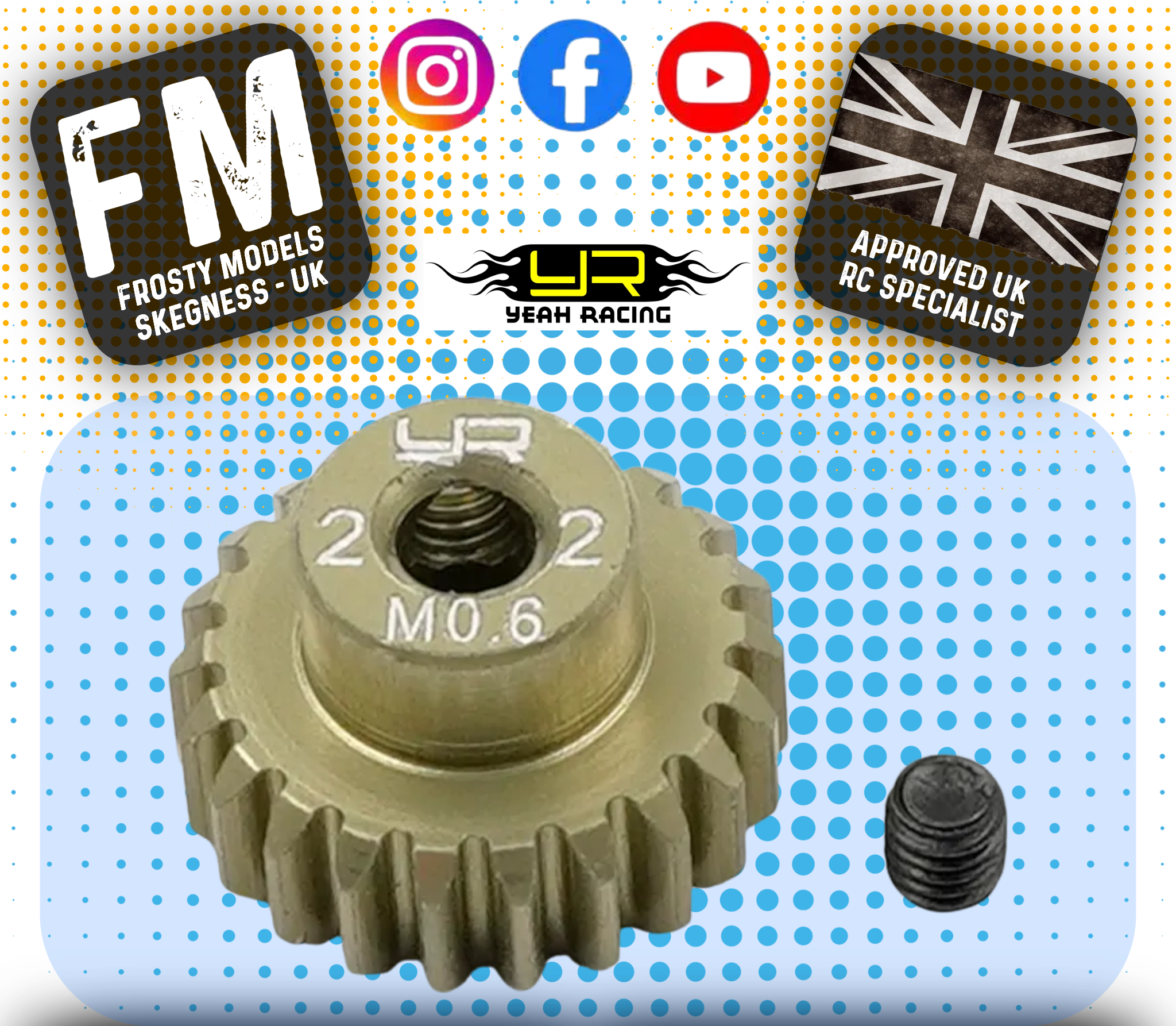 YEAH RACING - 22T Aluminum 7075 Hard Coated Motor Pinion 0.6 MOD (FITS TT01E & TT02 + MOST TAMIYA RC) MG-06P22T