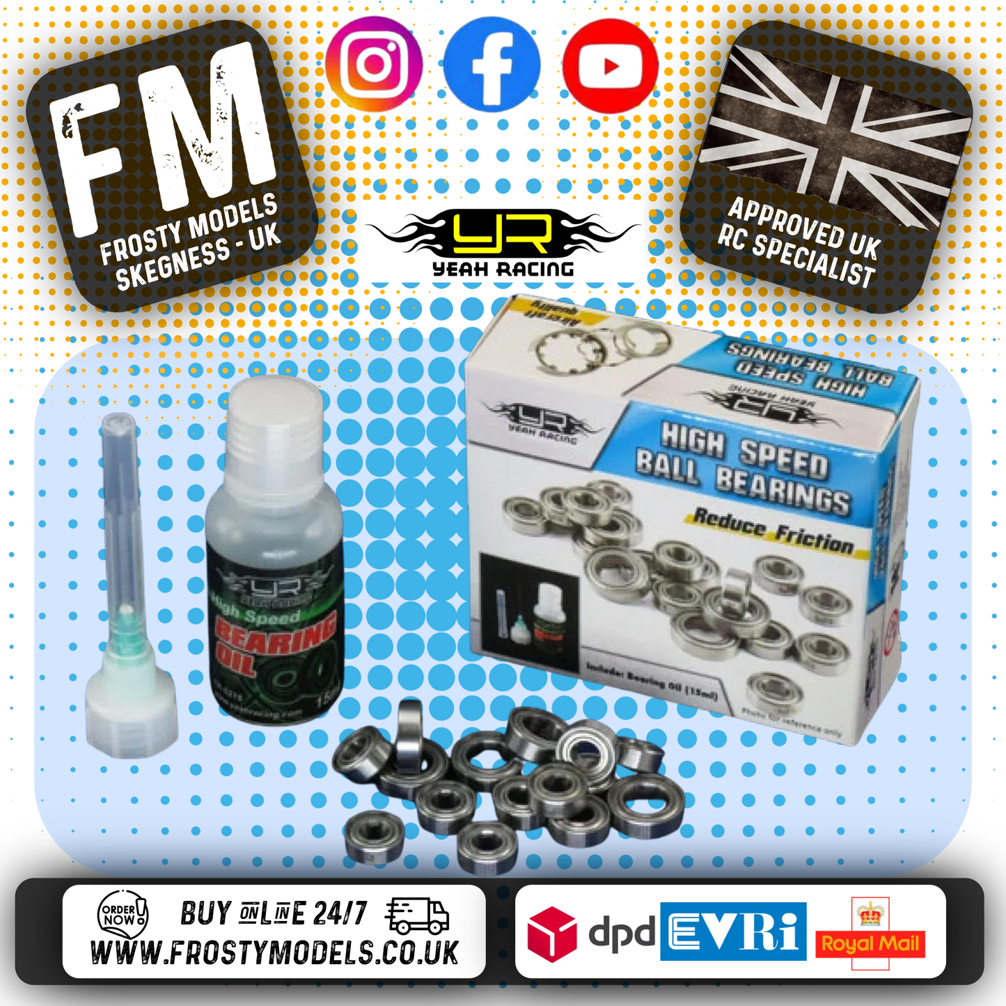 YEAH RACING - (16pcs) PTFE RC Ball Bearing Set with Bearing Oil For Tamiya TT02 - YB0274BX
