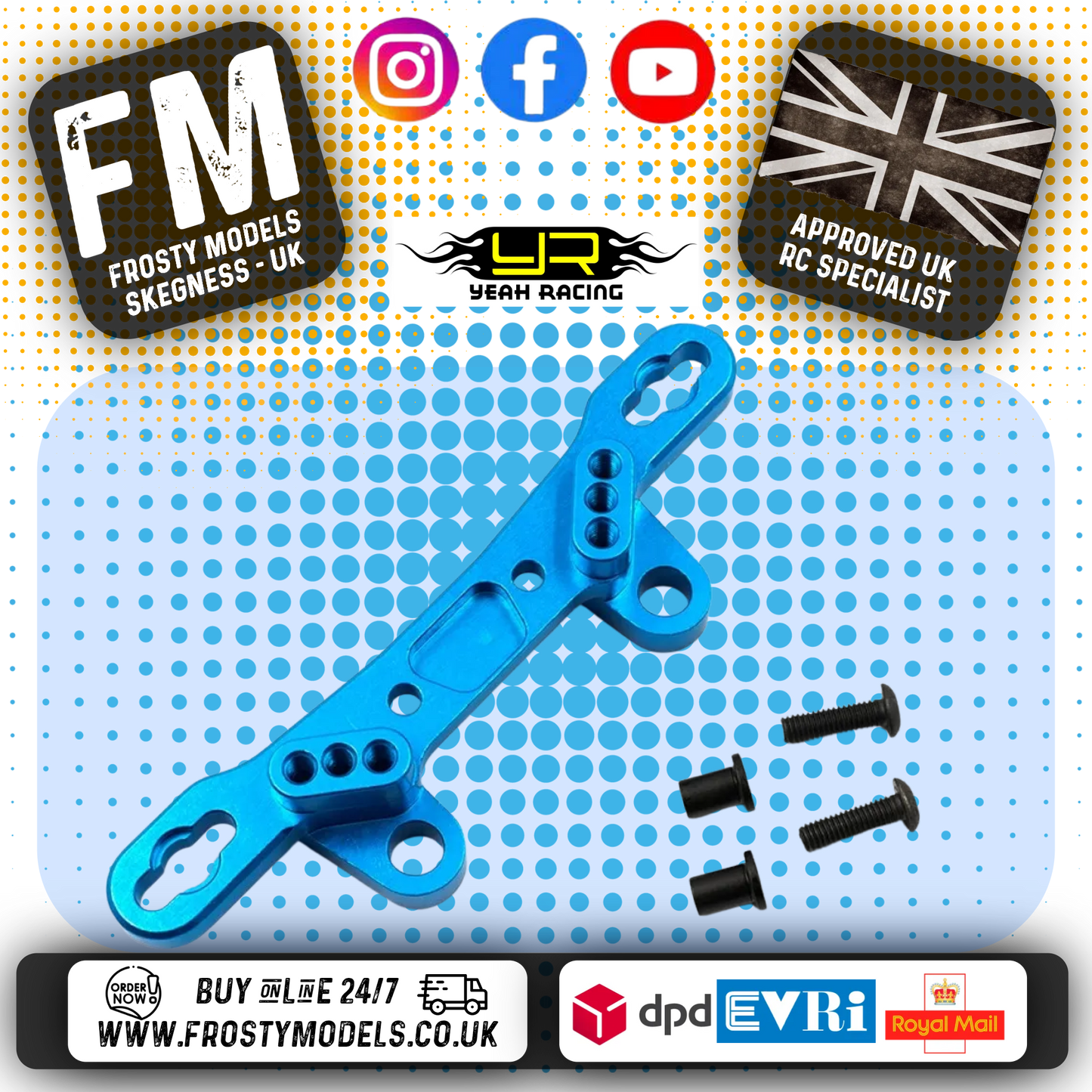 YEAH RACING - Aluminum Front / Rear Damper Stay For Tamiya TT02 - TT02-008BU