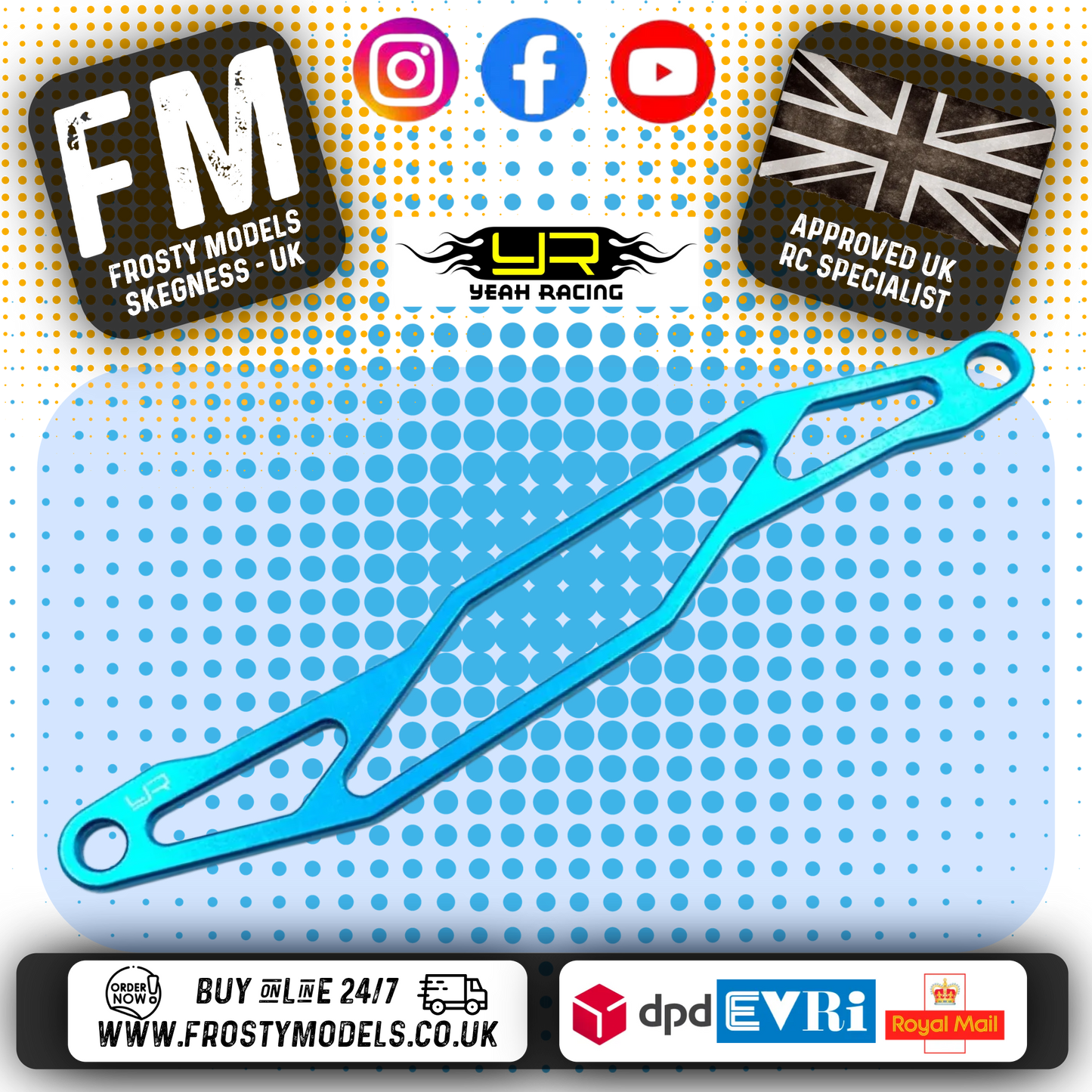 YEAH RACING - Aluminum Battery Plate For Tamiya TT02 TT02B - TT02-022BU (FITS TT02, TT02B, TT02 SRX, TT02 SR, TT02 Type-S)
