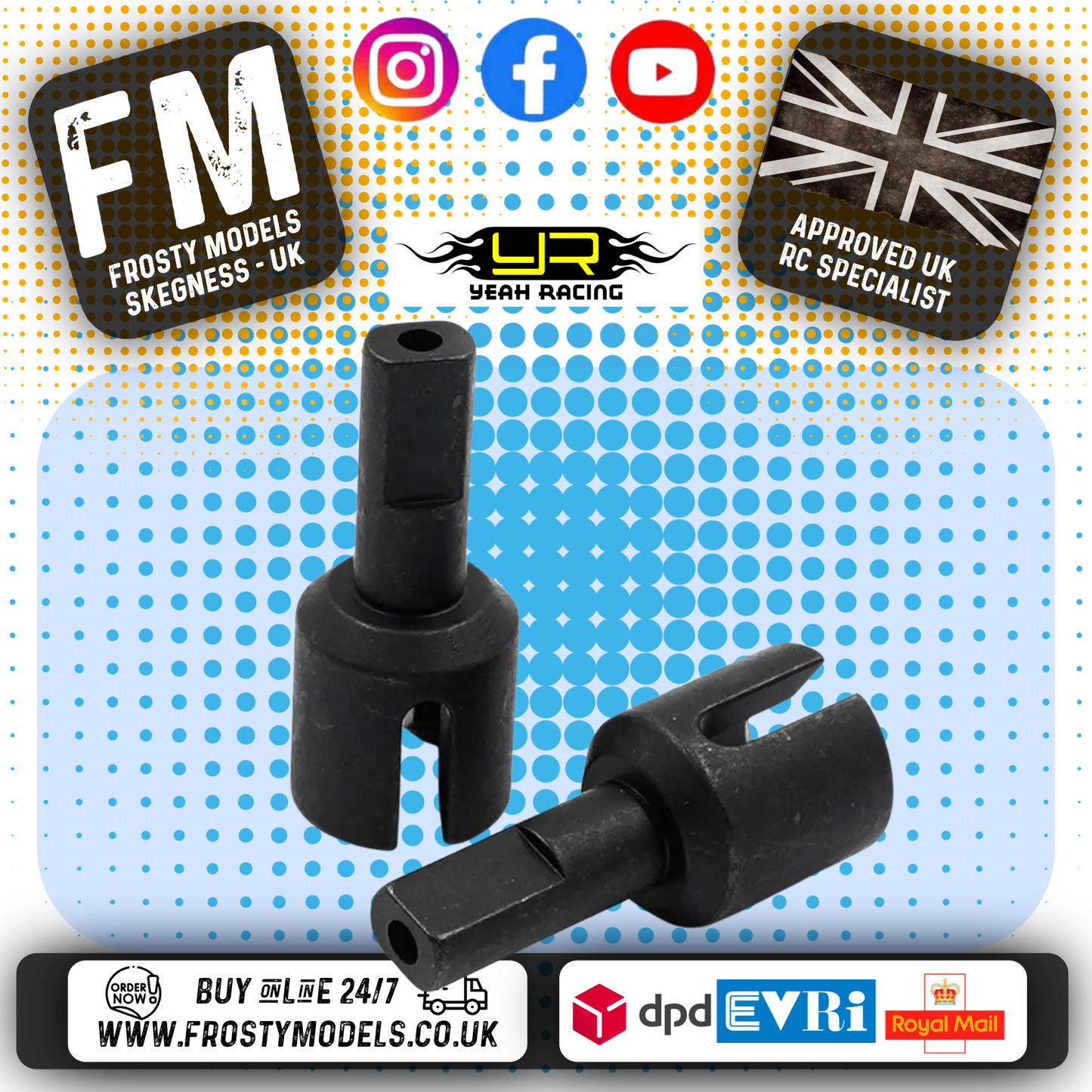 YEAH RACING - Steel Front / Rear Unit Cup Joint For Tamiya TT02 - TT02-017 (use with steel universal driveshafts)