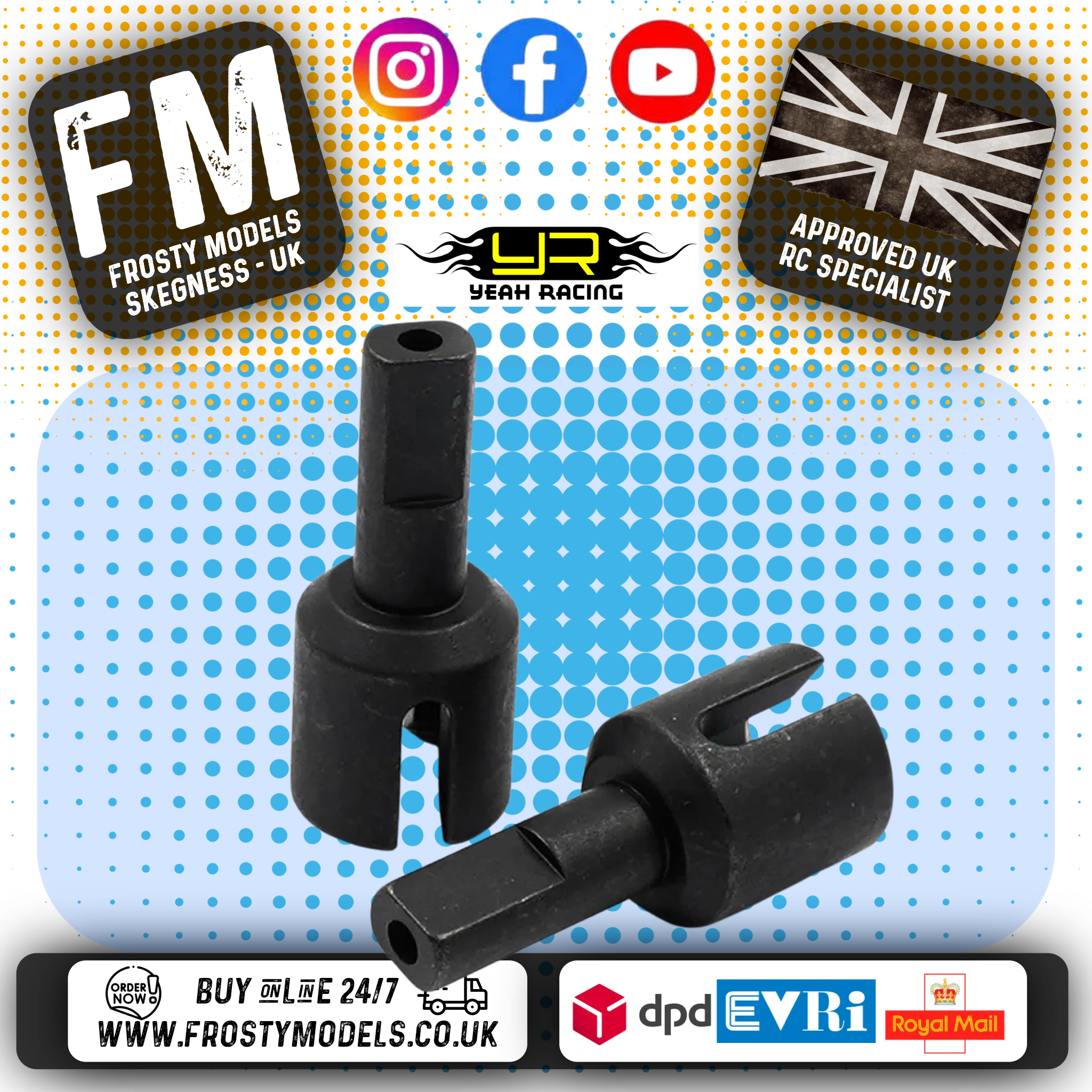YEAH RACING - Steel Front / Rear Unit Cup Joint For Tamiya TT02 - TT02-017 (use with steel universal driveshafts)