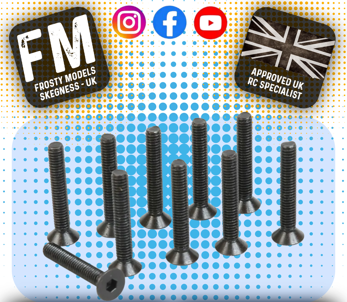 SCHUMACHER RC - (BLACK) M4 Countersunk Head Bolts 25mm x5, 30mm x5 (10pc)- U3455