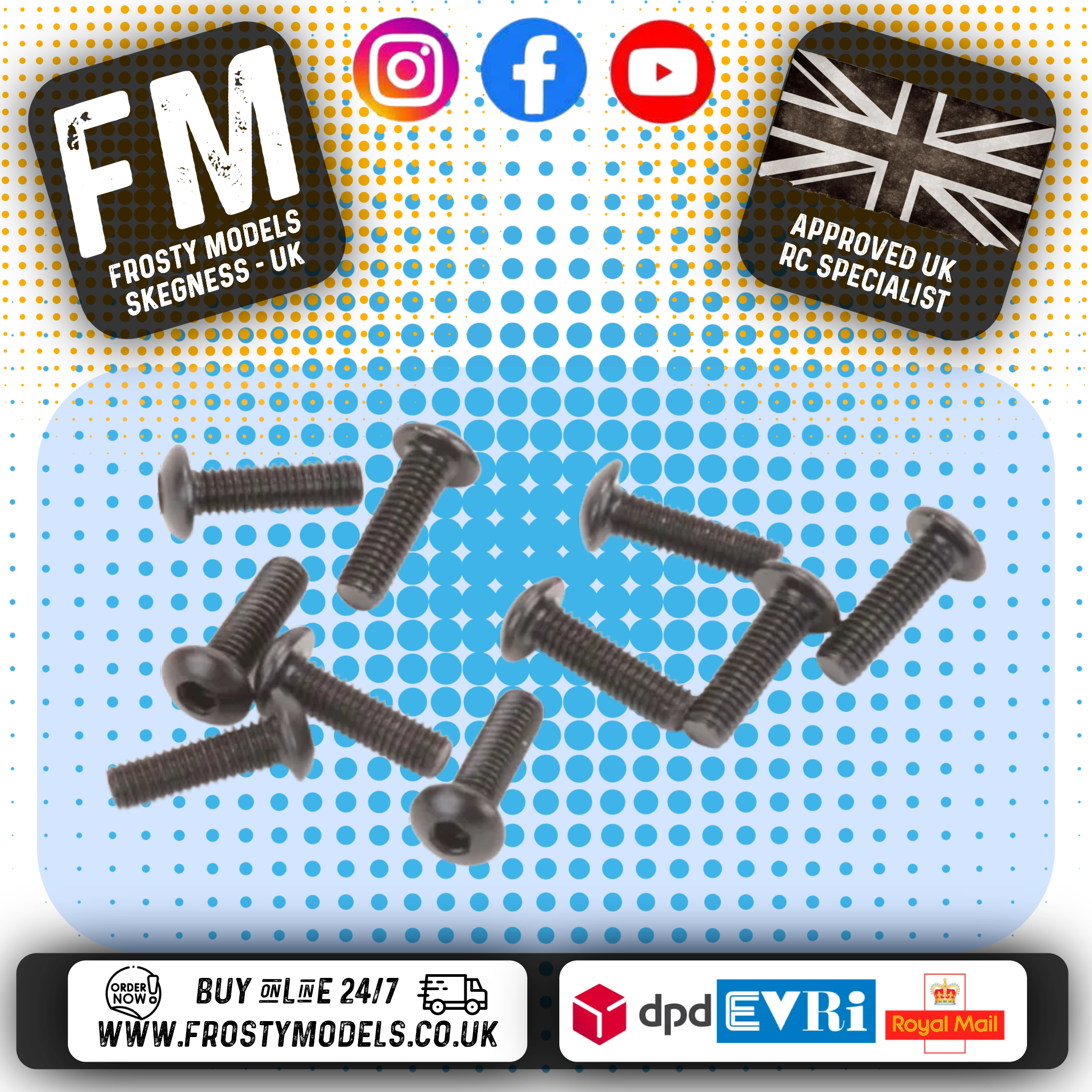 SCHUMACHER RC - (BLACK) M3 X 10MM Button Head (2MM HEX) HD BOLT - (PK10) U7105