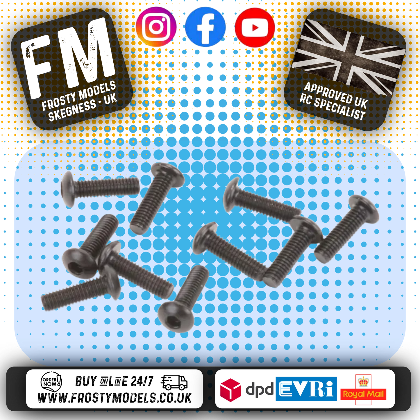 SCHUMACHER RC - (BLACK) M3 X 10MM Button Head (2MM HEX) HD BOLT - (PK10) U7105