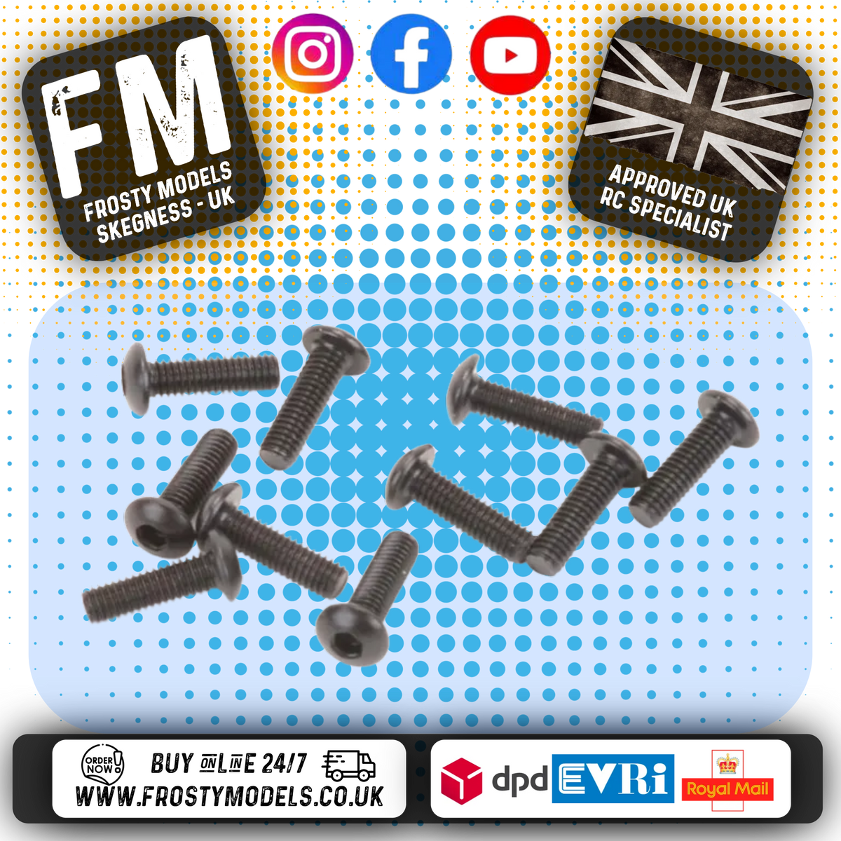 SCHUMACHER RC - (BLACK) M3 X 10MM Button Head (2MM HEX) HD BOLT - (PK10) U7105