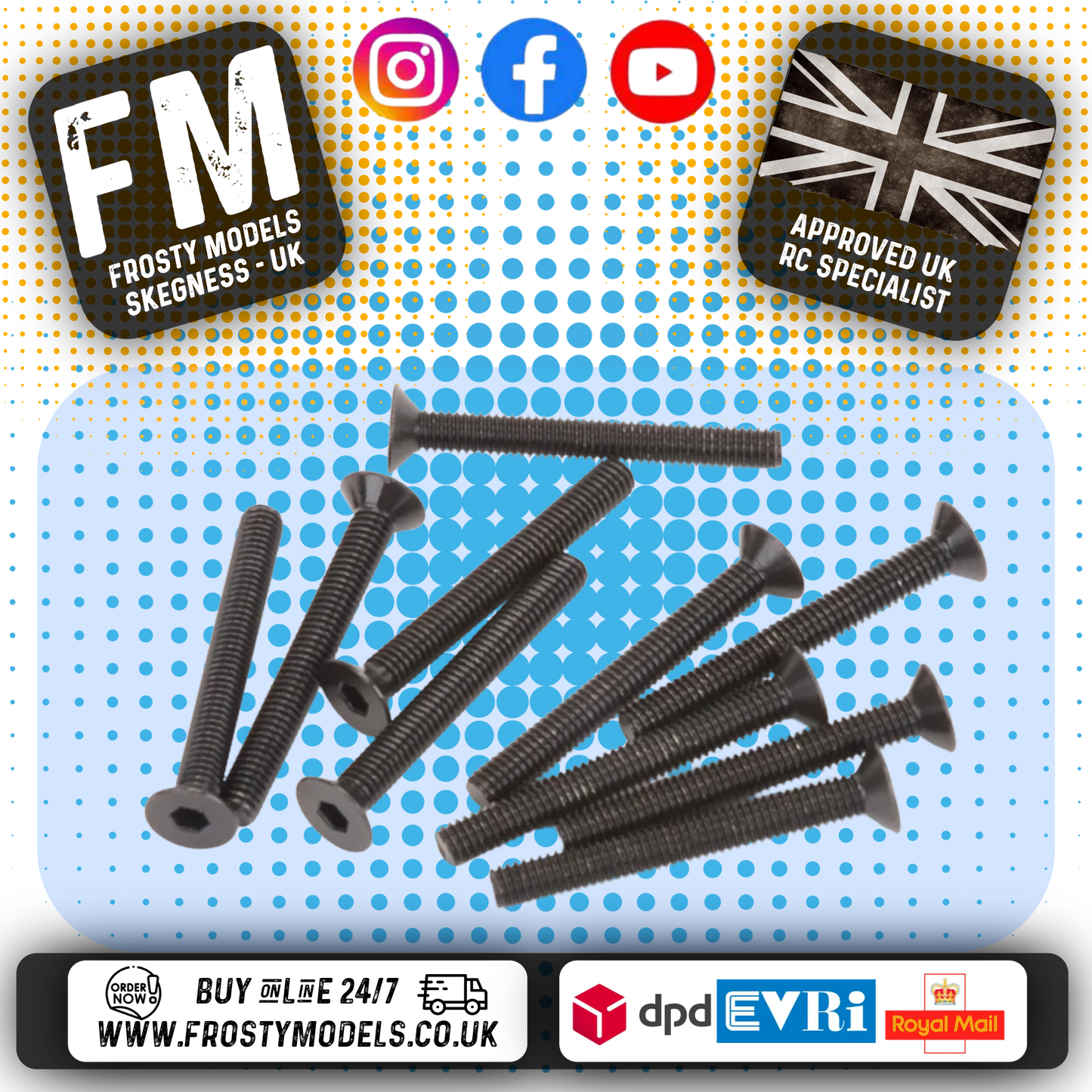 SCHUMACHER RC - (BLACK) M3 Countersunk Head Bolts 25mm (10PCS) - U7125