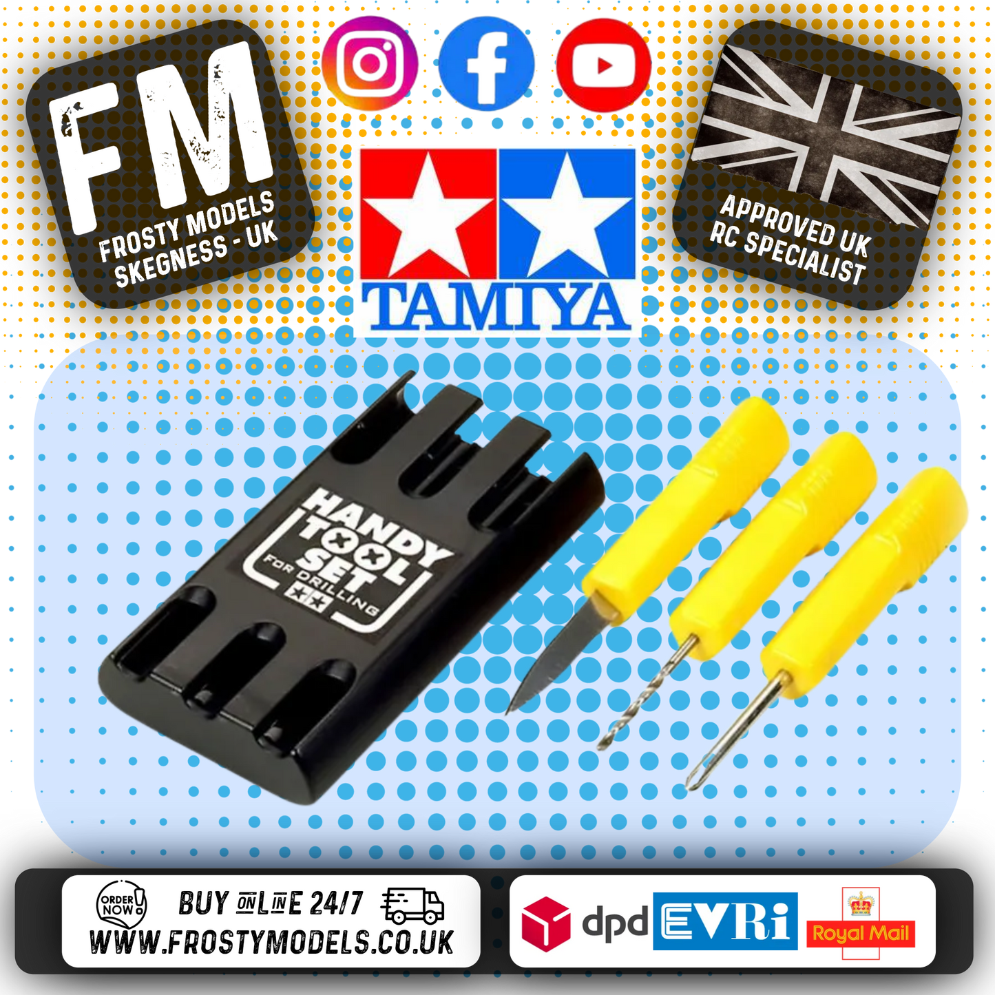TAMIYA 74057 - RC PORTABLE TOOLS SET (2MM DRILL, 2MM DRIVER & REAMER) & CASE