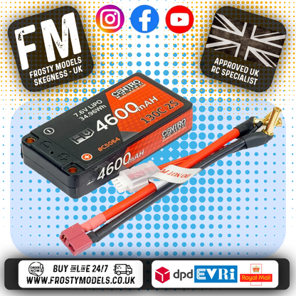 CENTRO - HV 2S 4600MAH 7.6V 130C HARDCASE LP 93mm SHORTY LIPO (5MM Bullet) - C5064 (WITH DEANS LEAD)