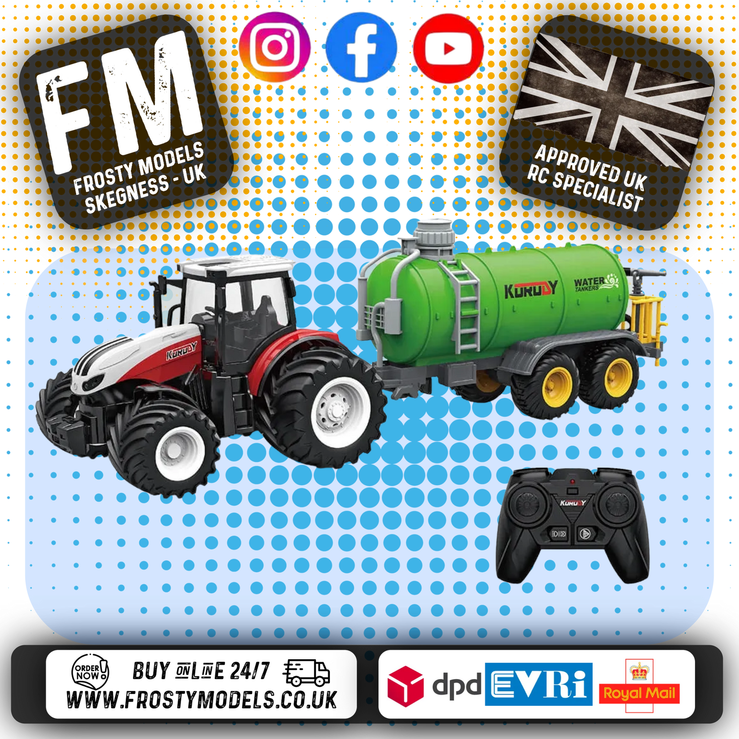 KORODY - RC 1:24 TRACTOR WITH SPRINKLER TANKER TRAILER W/LED LIGHTS - K-6647K