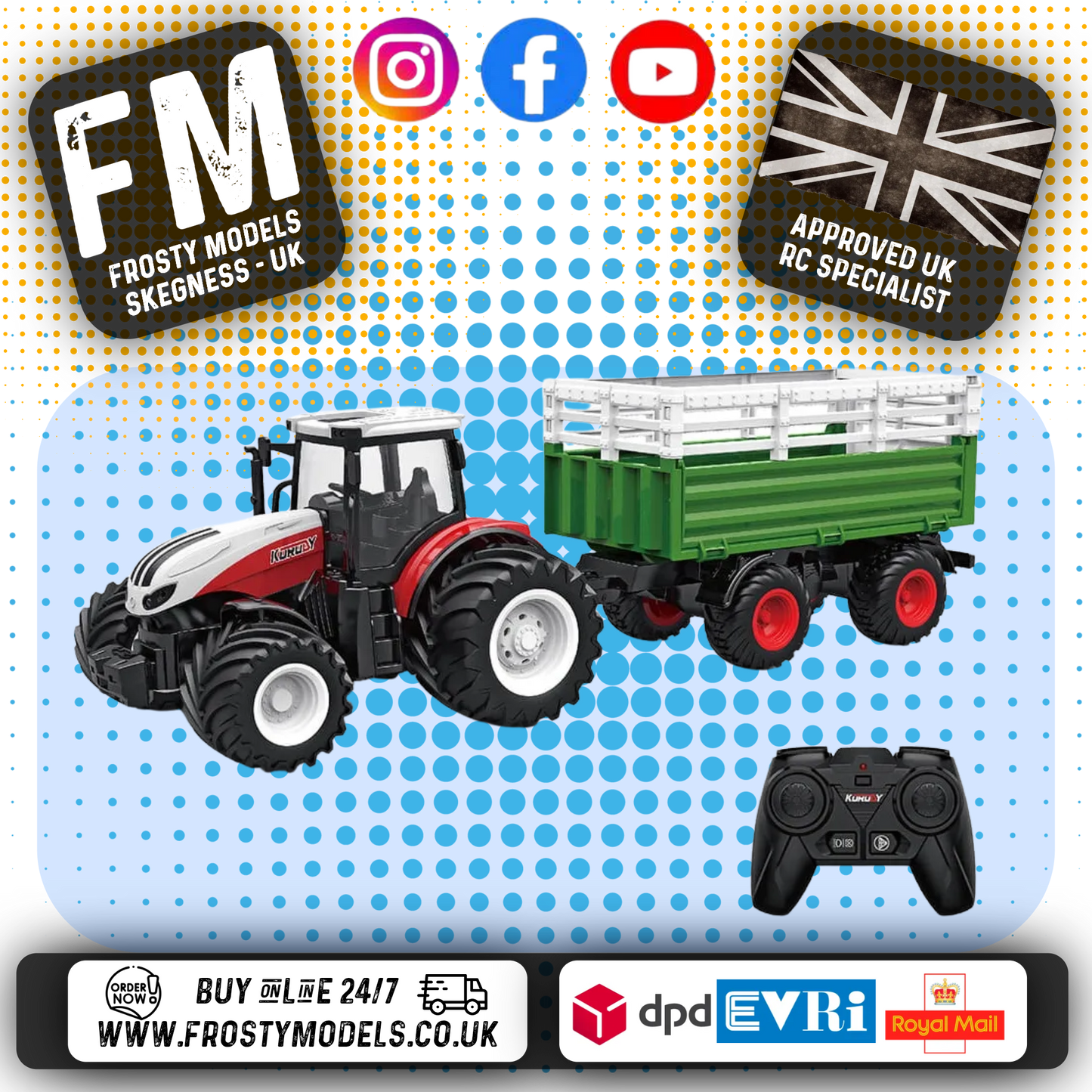 KORODY - RC 1:24 TRACTOR WITH LIVESTOCK TRANSPORT VEHICLE TRAILER W/LED LIGHTS - K-6644K