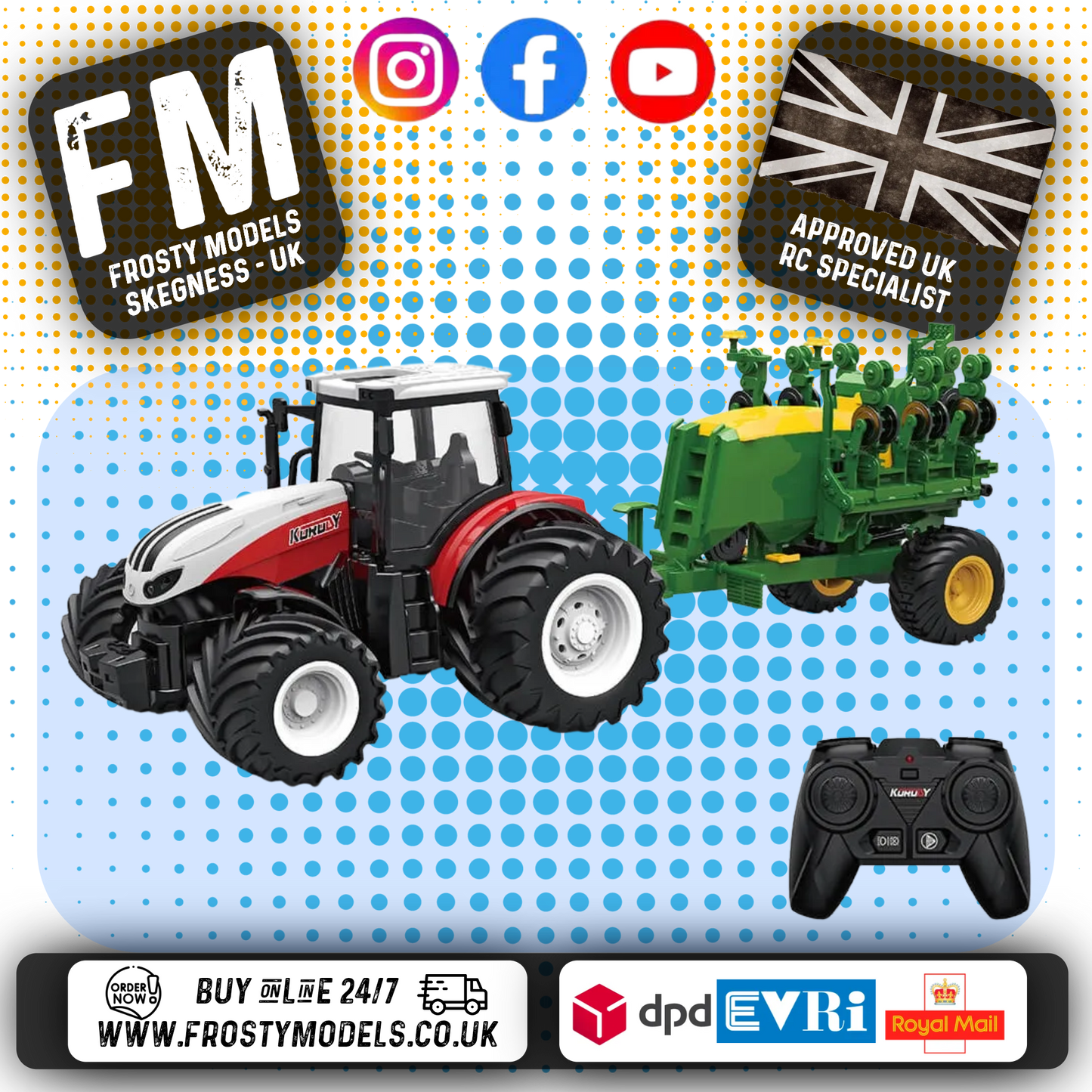 KORODY - RC 1:24 TRACTOR WITH SEEDING TRAILER W/LED LIGHTS - K-6646K