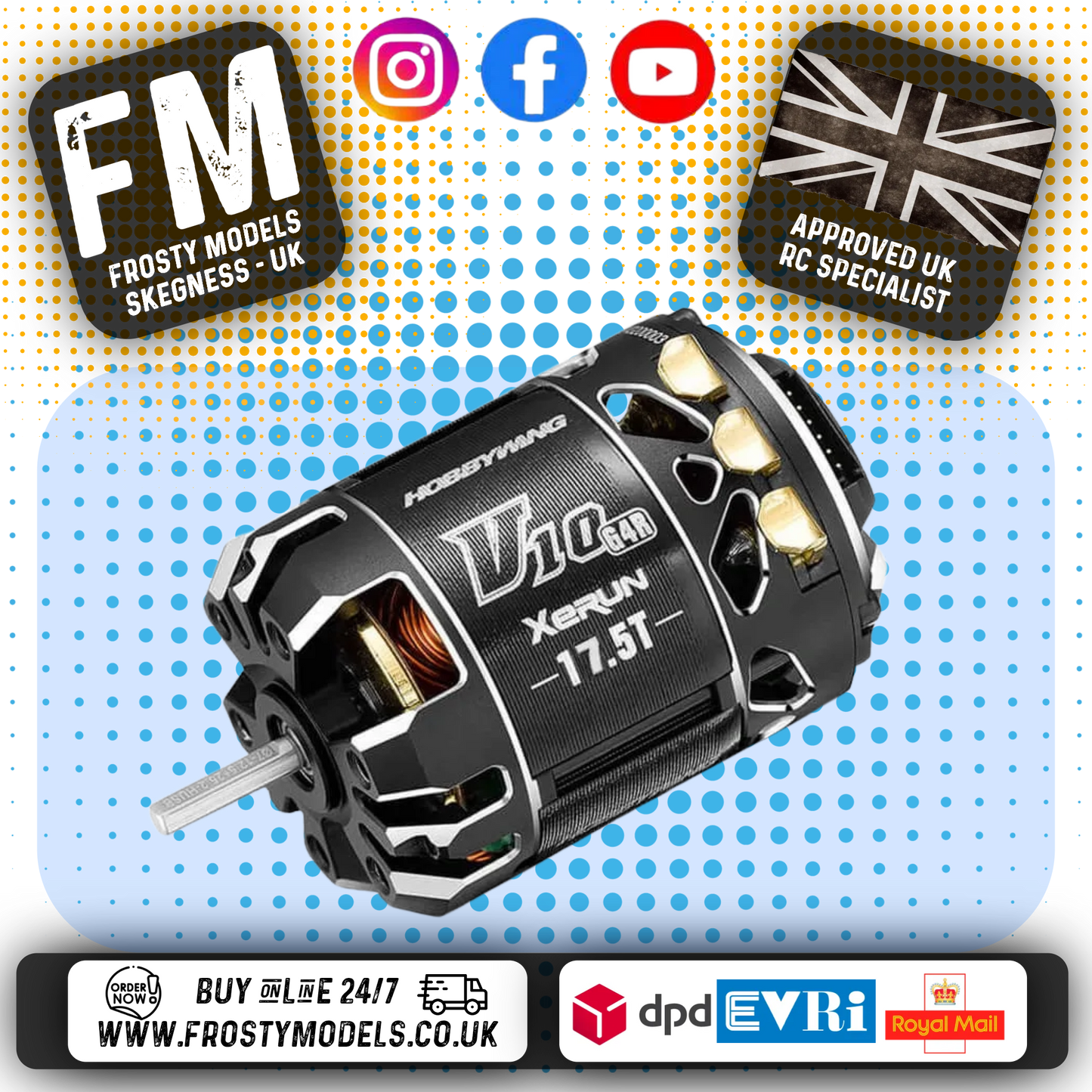 HOBBYWING - XERUN V10 17.5T BLACK G4R BRUSHLESS SENSORED MOTOR - HW30401748 (FOR 1/10 & 1/12 STOCK CLASSES)