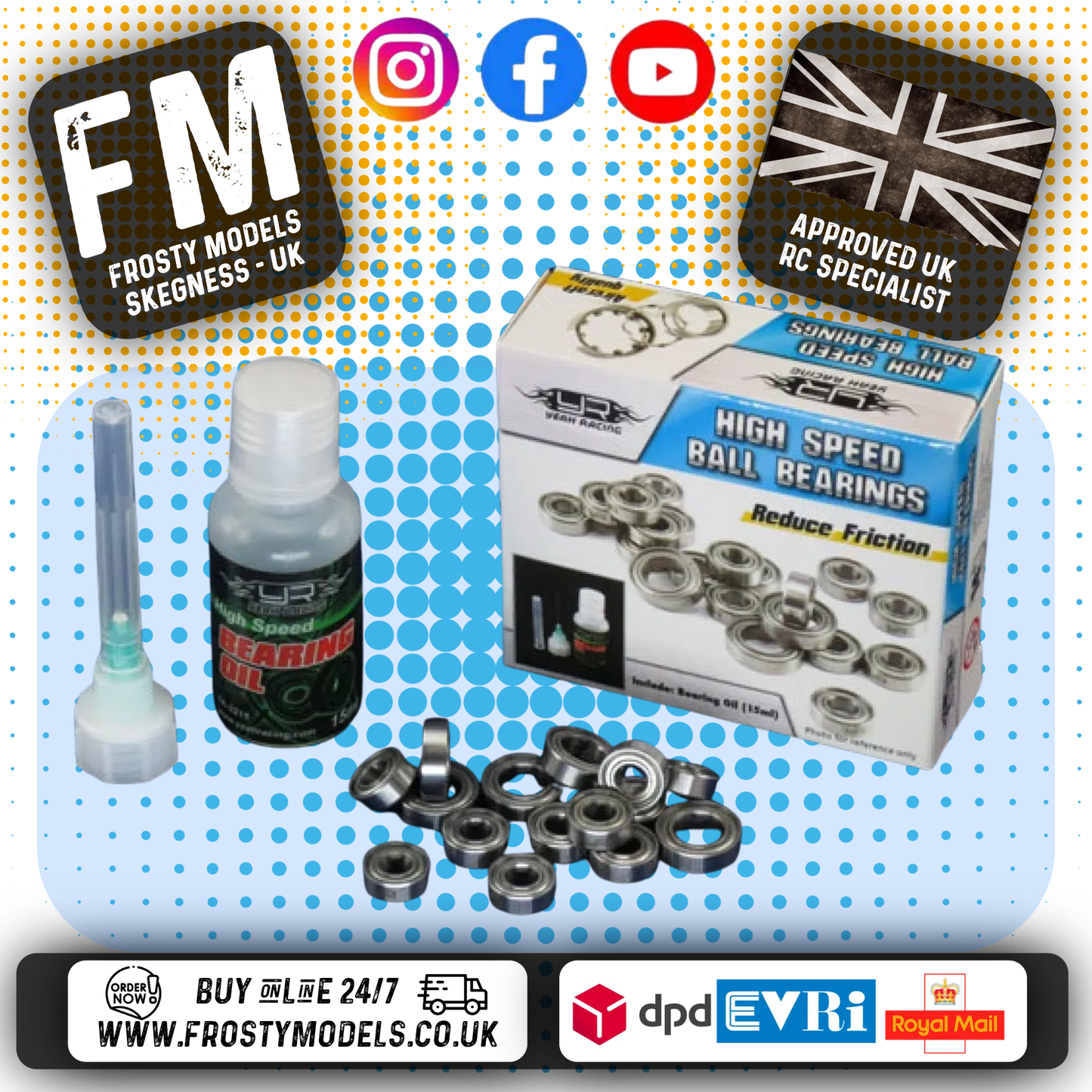 YEAH RACING - RC Ball Bearing Set with Bearing Oil (TAMIYA TT02S) - (YB0295MX)